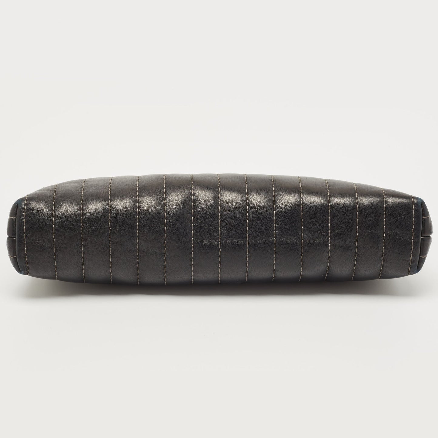 CHANEL Black Vertical Stitch Leather Vintage Clutch