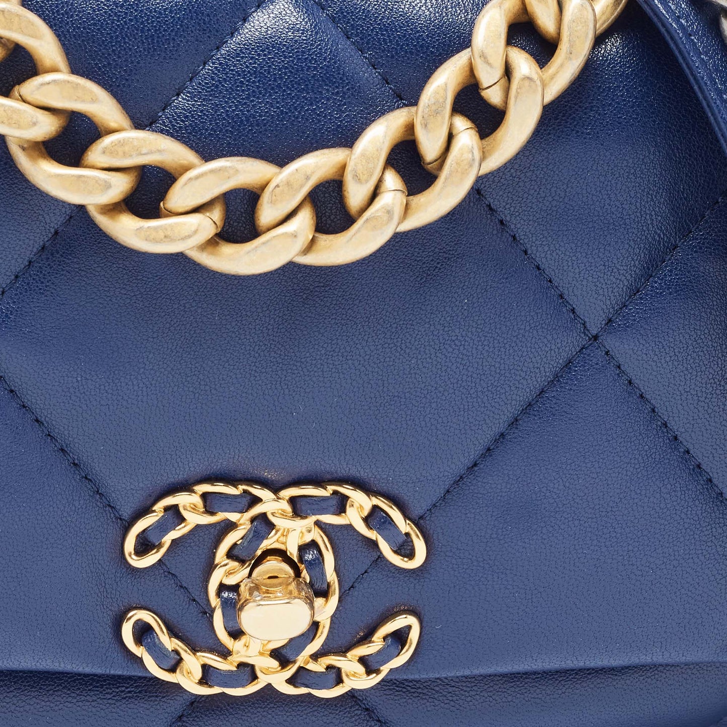 CHANEL Blue Quilted Leather Medium 19 Flap Bag