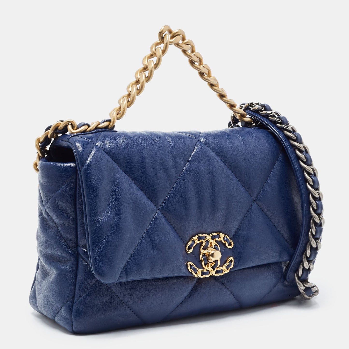 CHANEL Blue Quilted Leather Medium 19 Flap Bag