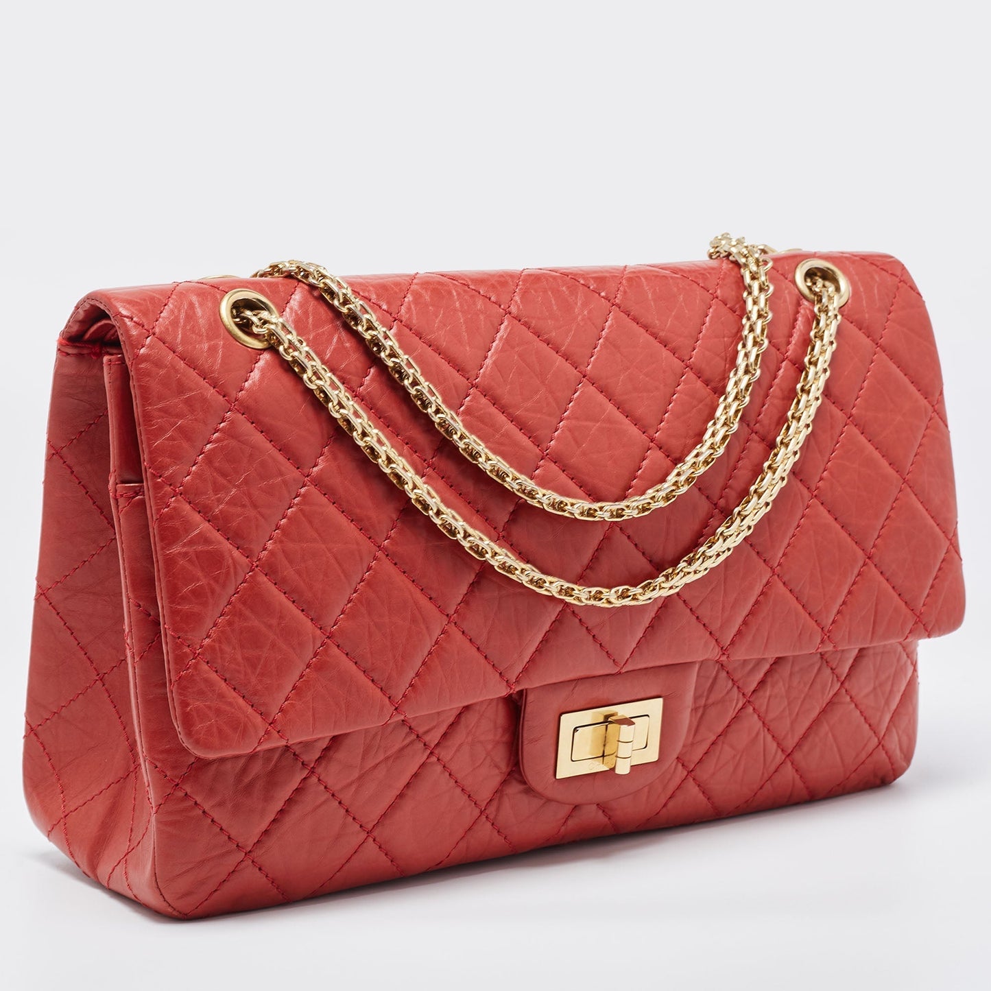 CHANEL Red Quilted Aged Leather Reissue 2.55 Classic 227 Flap Bag