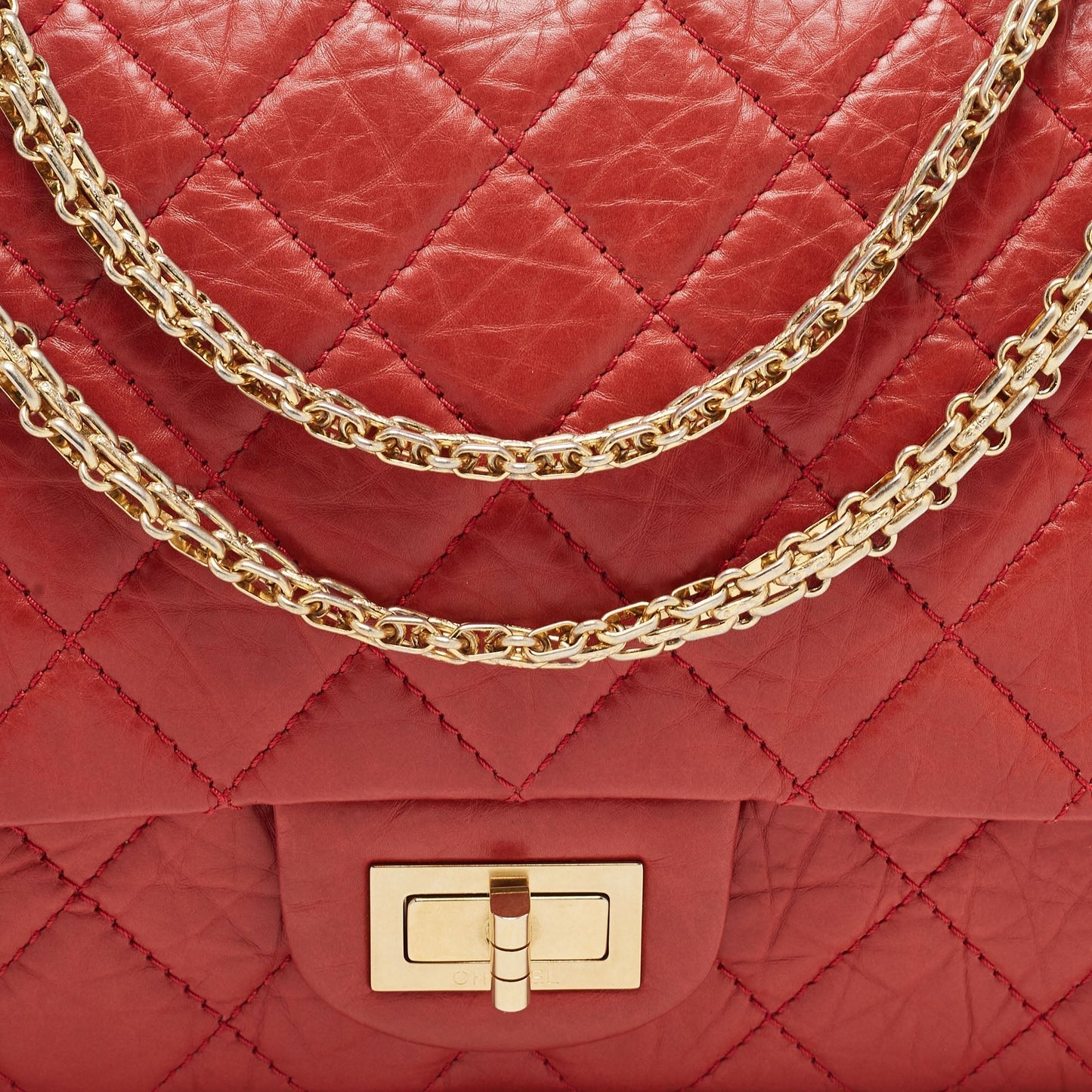 CHANEL Red Quilted Aged Leather Reissue 2.55 Classic 227 Flap Bag