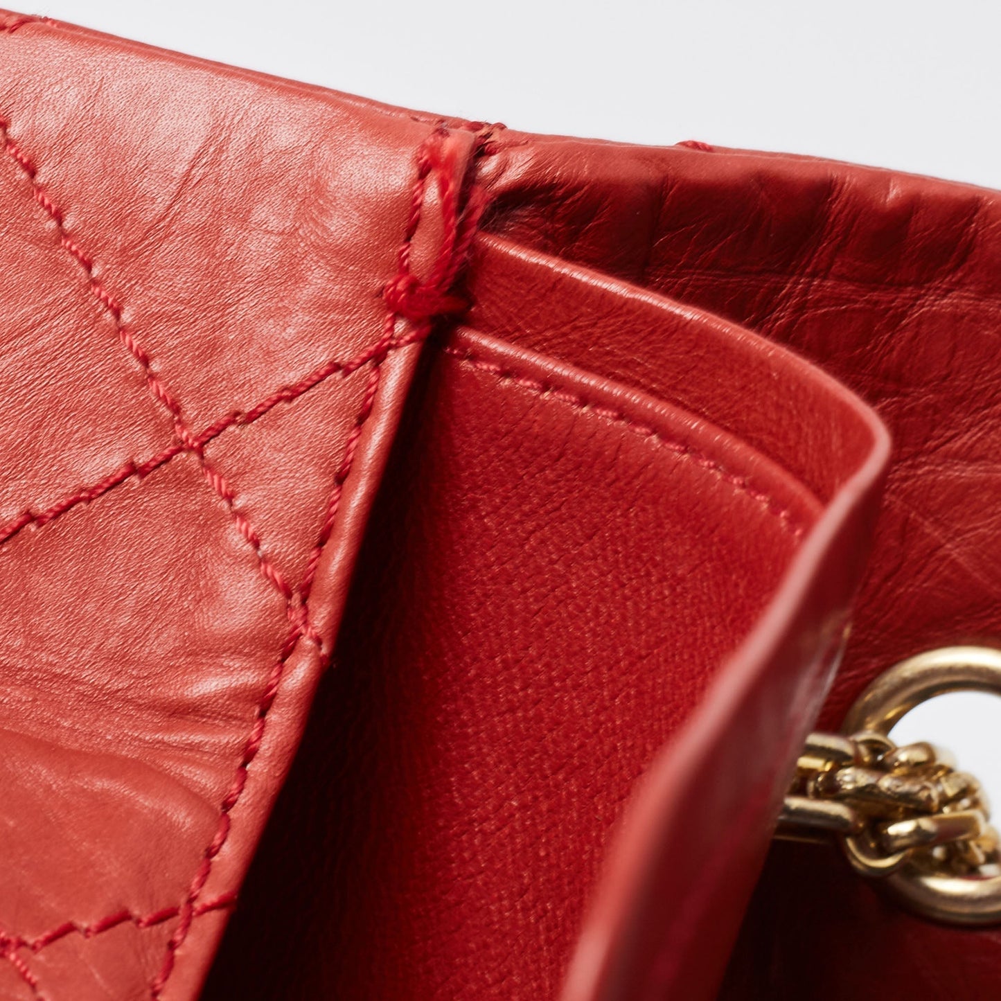 CHANEL Red Quilted Aged Leather Reissue 2.55 Classic 227 Flap Bag