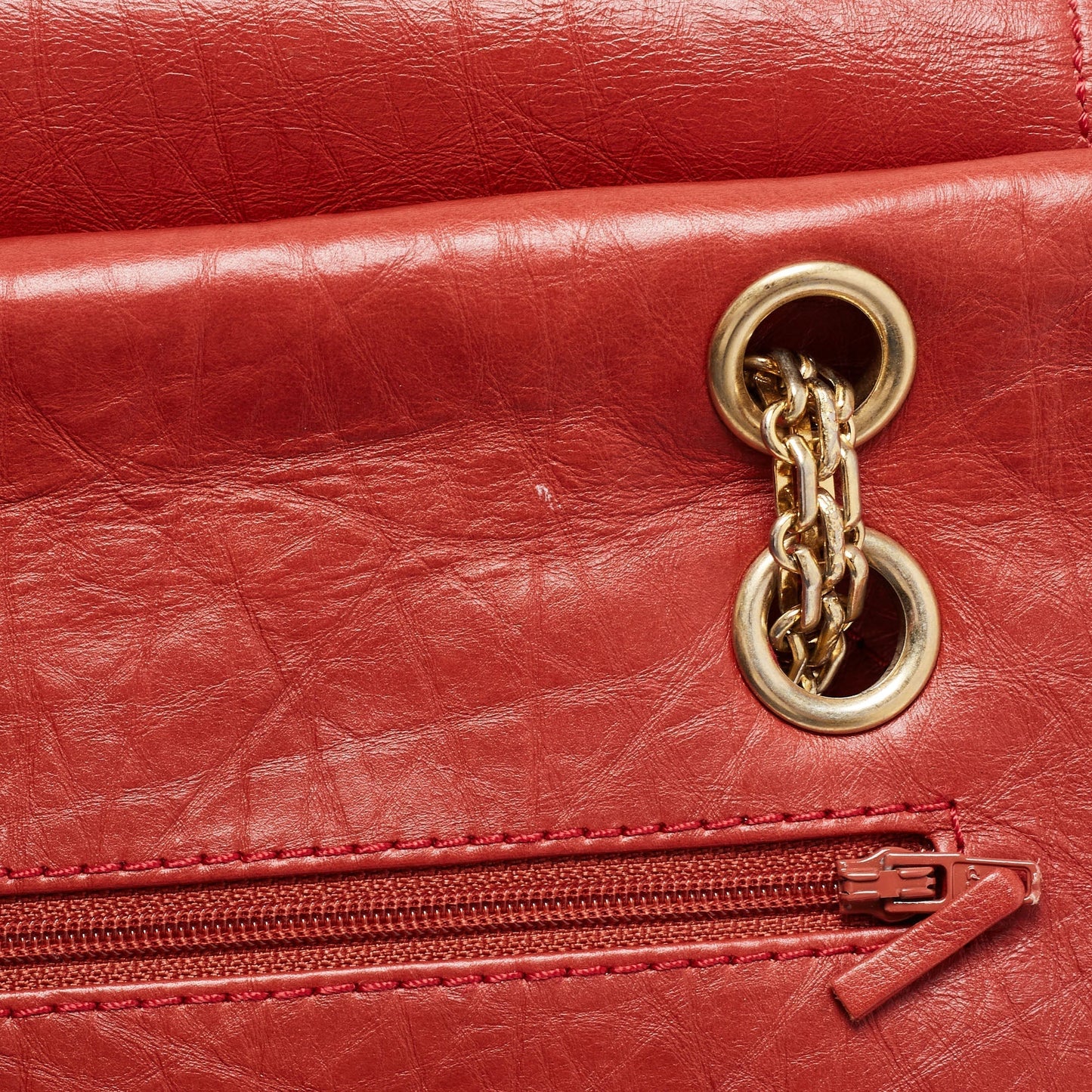 CHANEL Red Quilted Aged Leather Reissue 2.55 Classic 227 Flap Bag