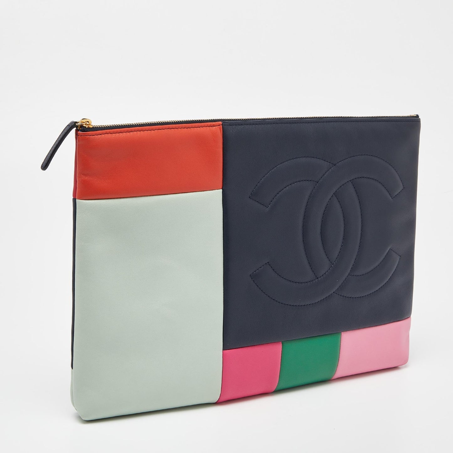 CHANEL Multicolor Leather CC Patchwork O-Case Clutch