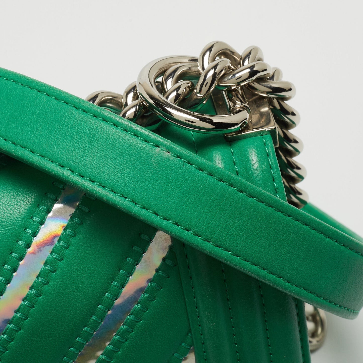 CHANEL Green Small Iridescent Chevron Boy Bag