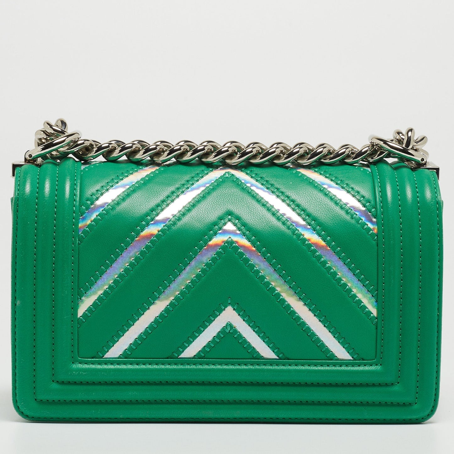 CHANEL Green Small Iridescent Chevron Boy Bag