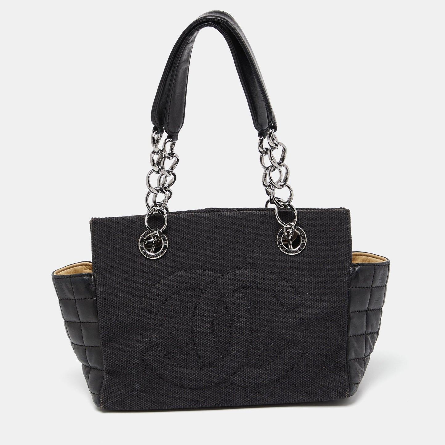 CHANEL Black Choco Bar Leather and Canvas Mesh CC Bag