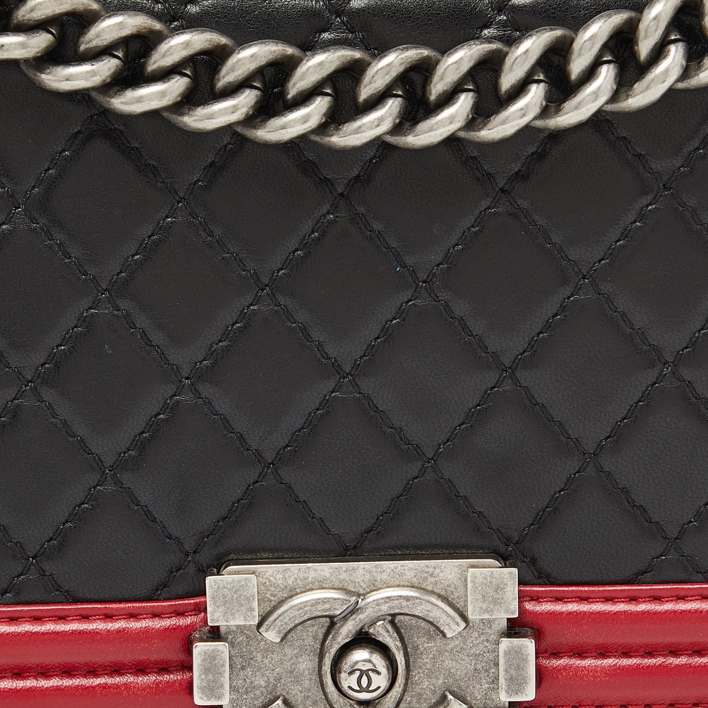 CHANEL Black/Red Quilted Leather Medium Boy Flap Bag