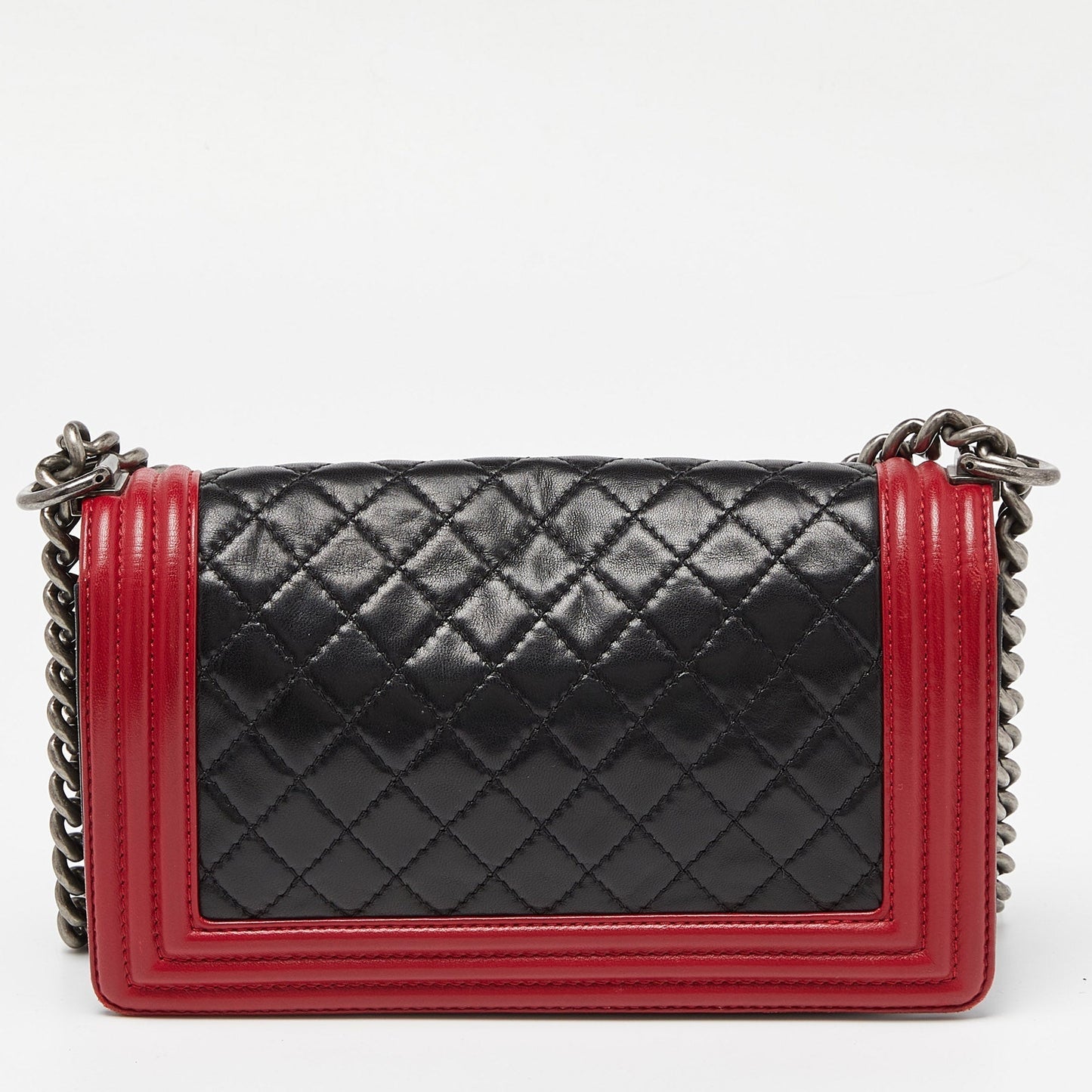 CHANEL Black/Red Quilted Leather Medium Boy Flap Bag
