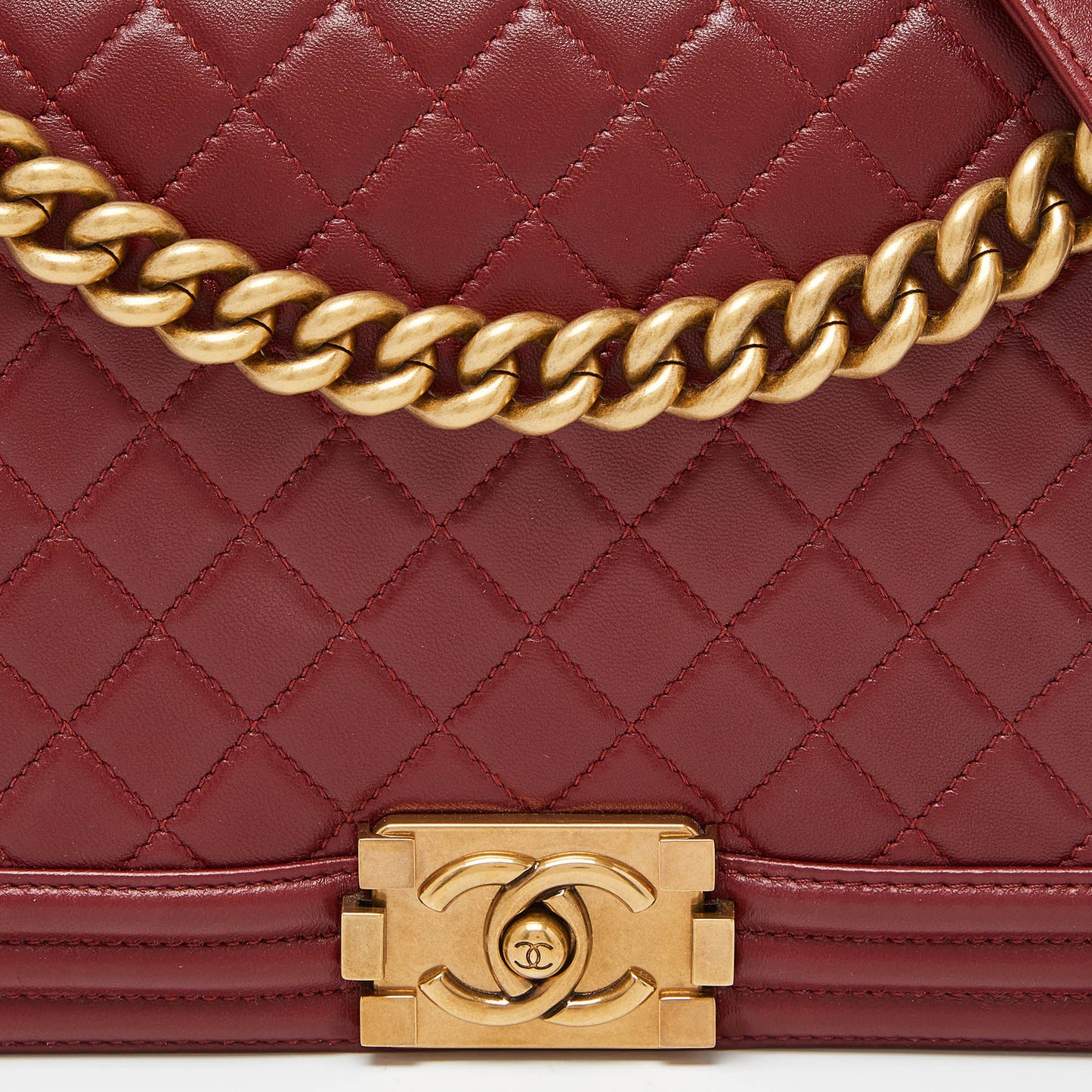 CHANEL Red Quilted Leather New Medium Boy Shoulder Bag