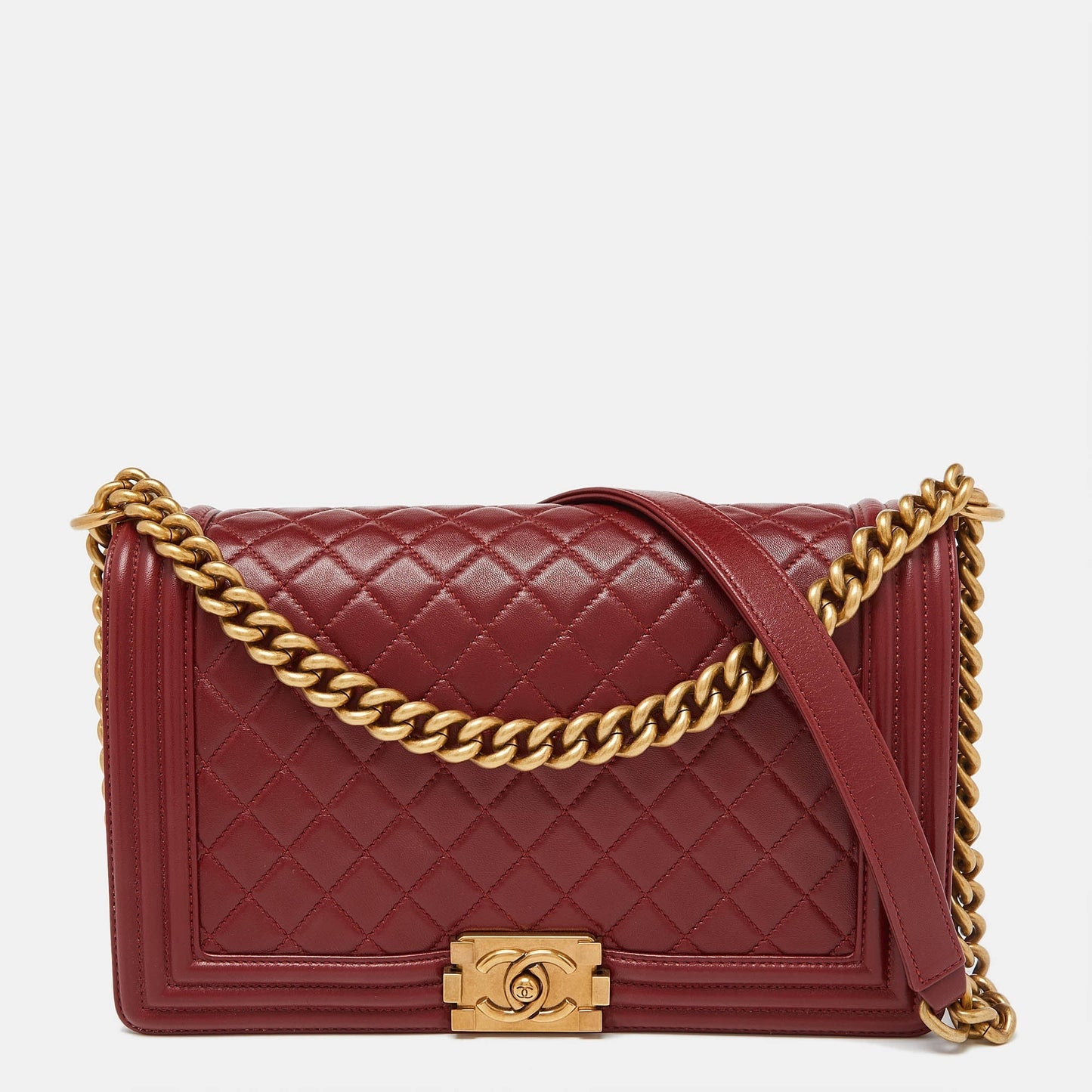CHANEL Red Quilted Leather New Medium Boy Shoulder Bag
