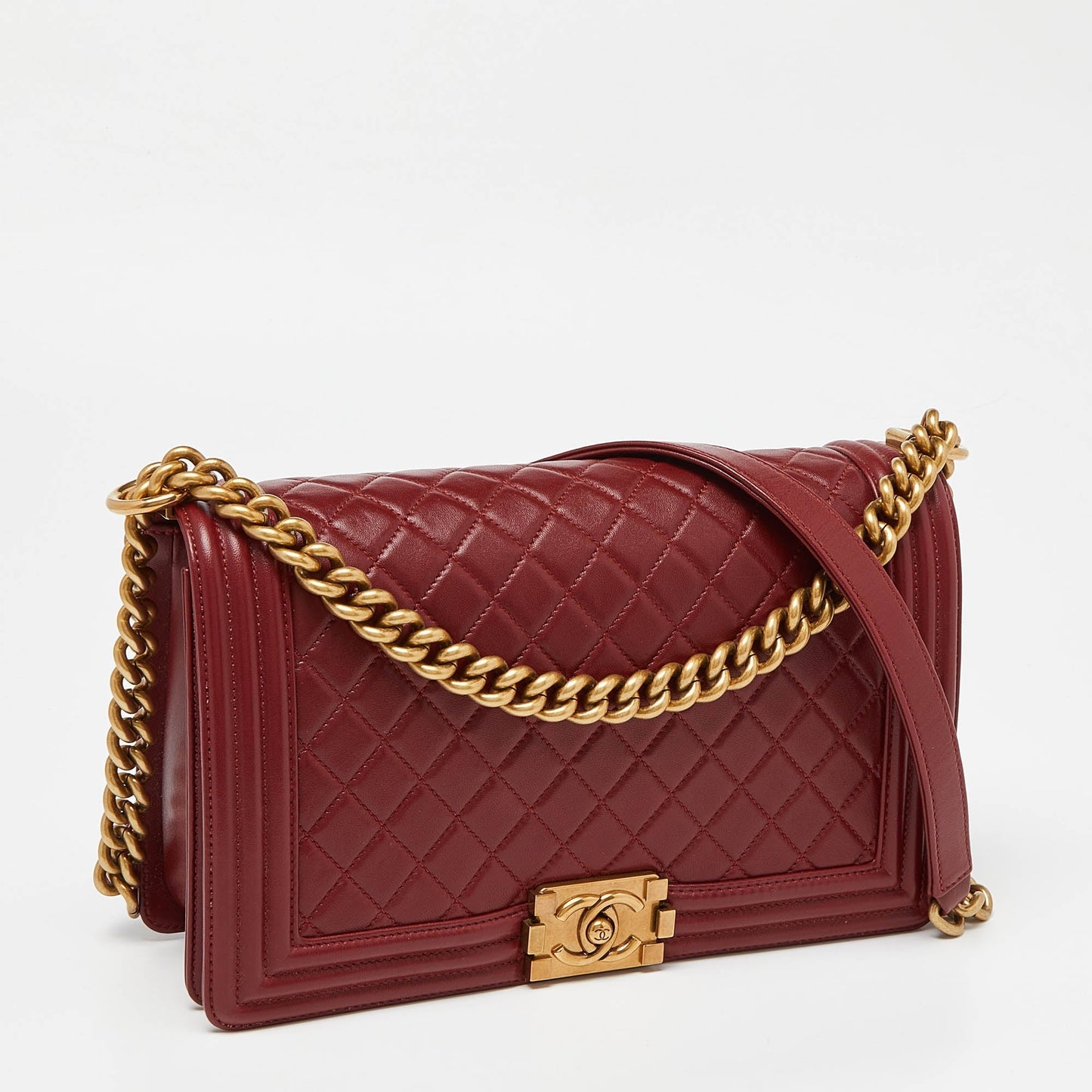 CHANEL Red Quilted Leather New Medium Boy Shoulder Bag