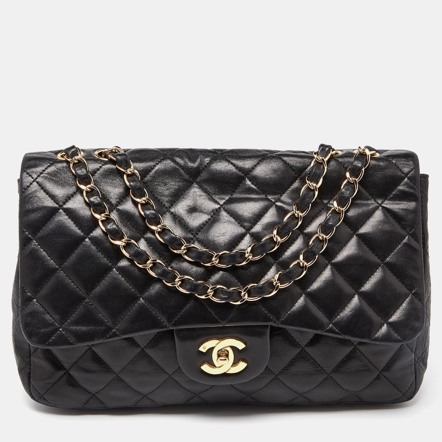 CHANEL Black Quilted Leather Jumbo Classic Single Flap Bag
