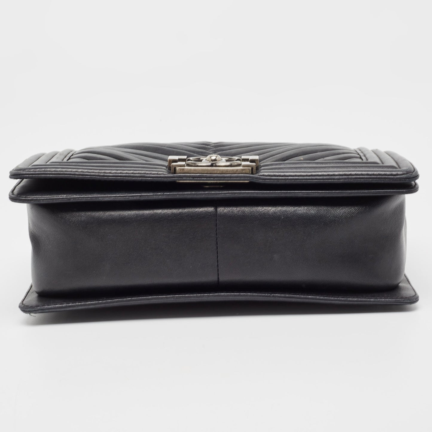 CHANEL Black Chevron Pleated Leather Medium Boy Flap Bag