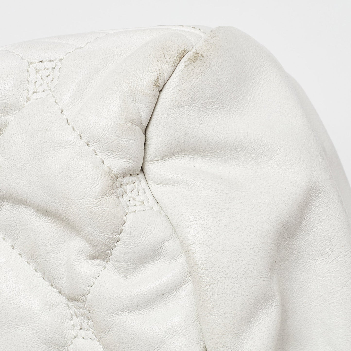 CHANEL White Quilted Leather Hidden Chain Flap Bag