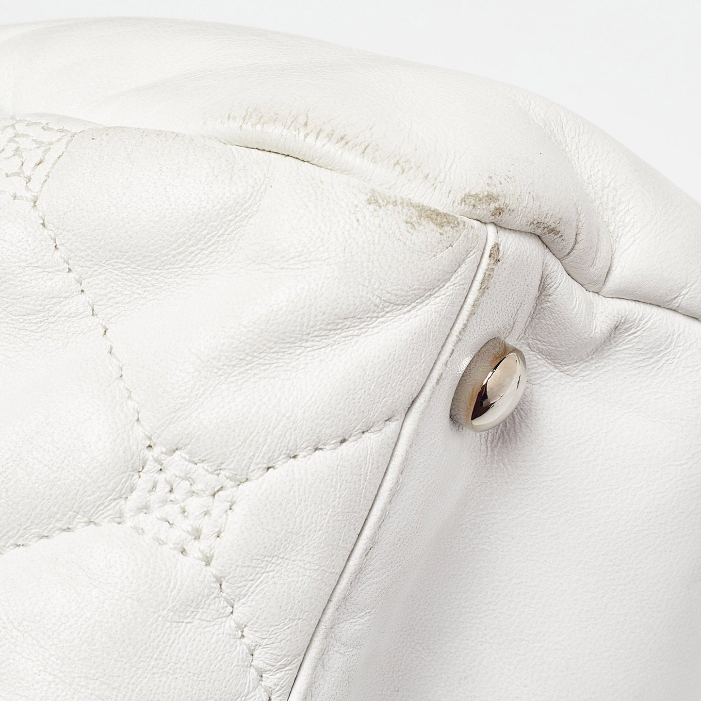 CHANEL White Quilted Leather Hidden Chain Flap Bag