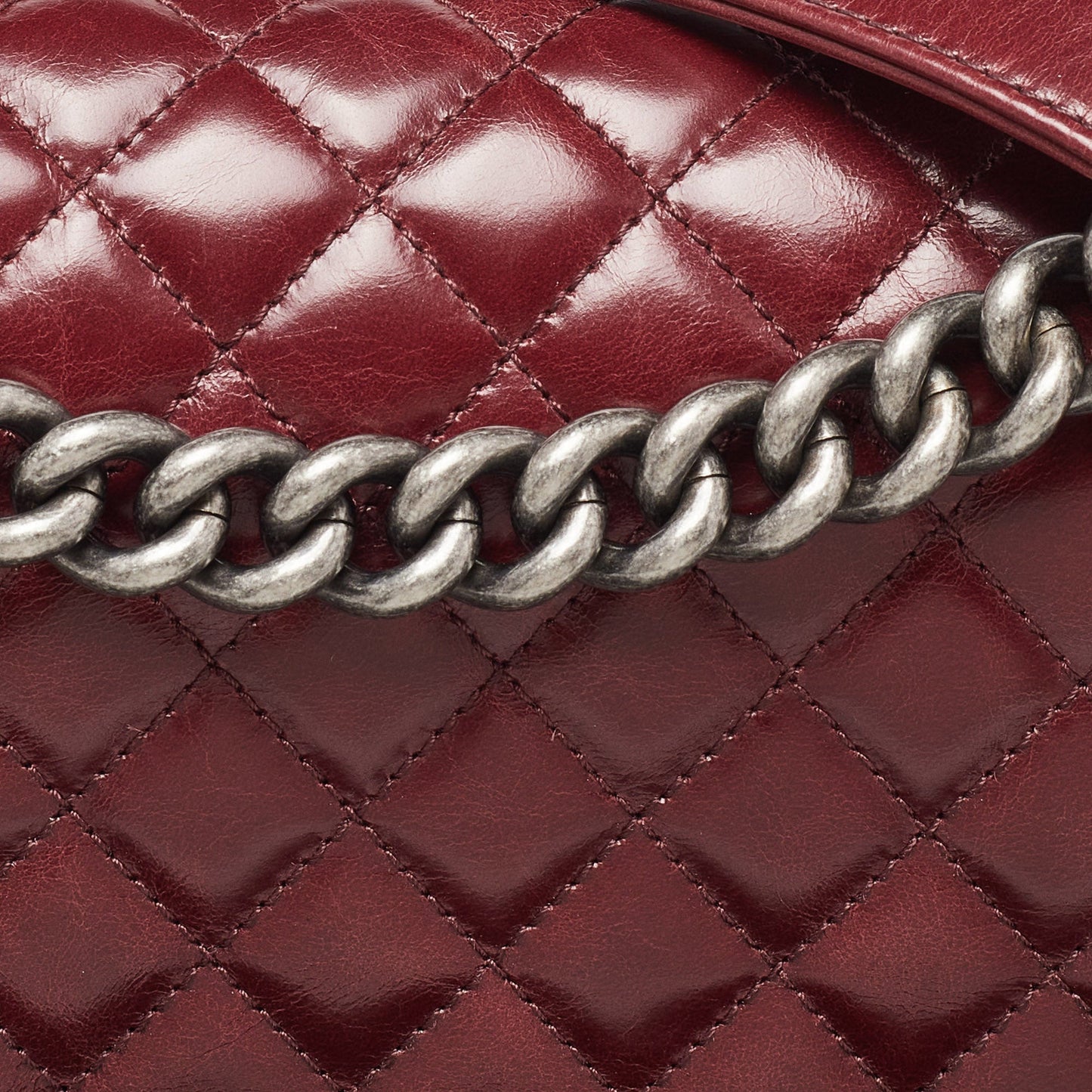 CHANEL Red Quilted Leather Medium Interlaced Chained Boy Flap Bag