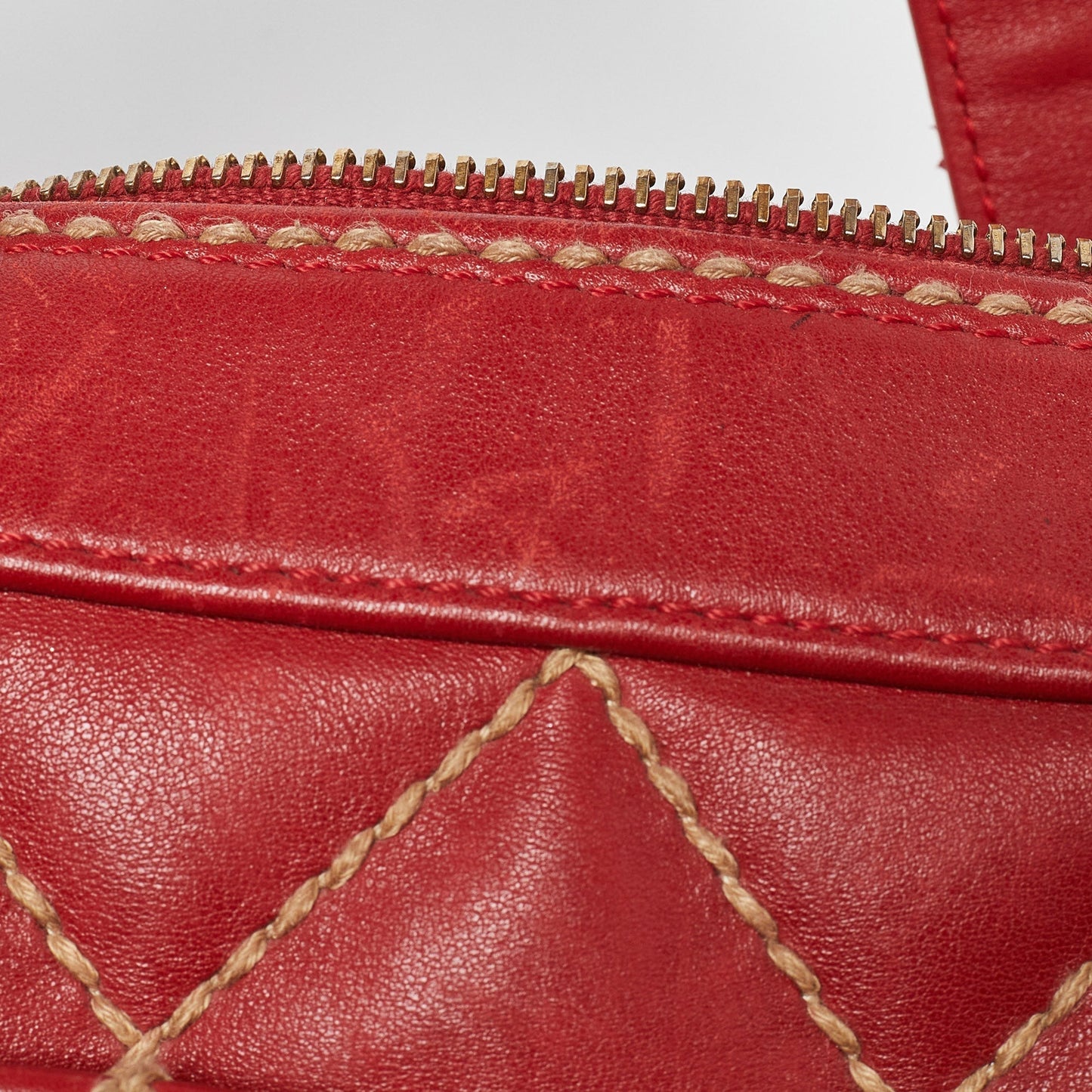 CHANEL Red Quilted Leather Surpique Bowler Bag