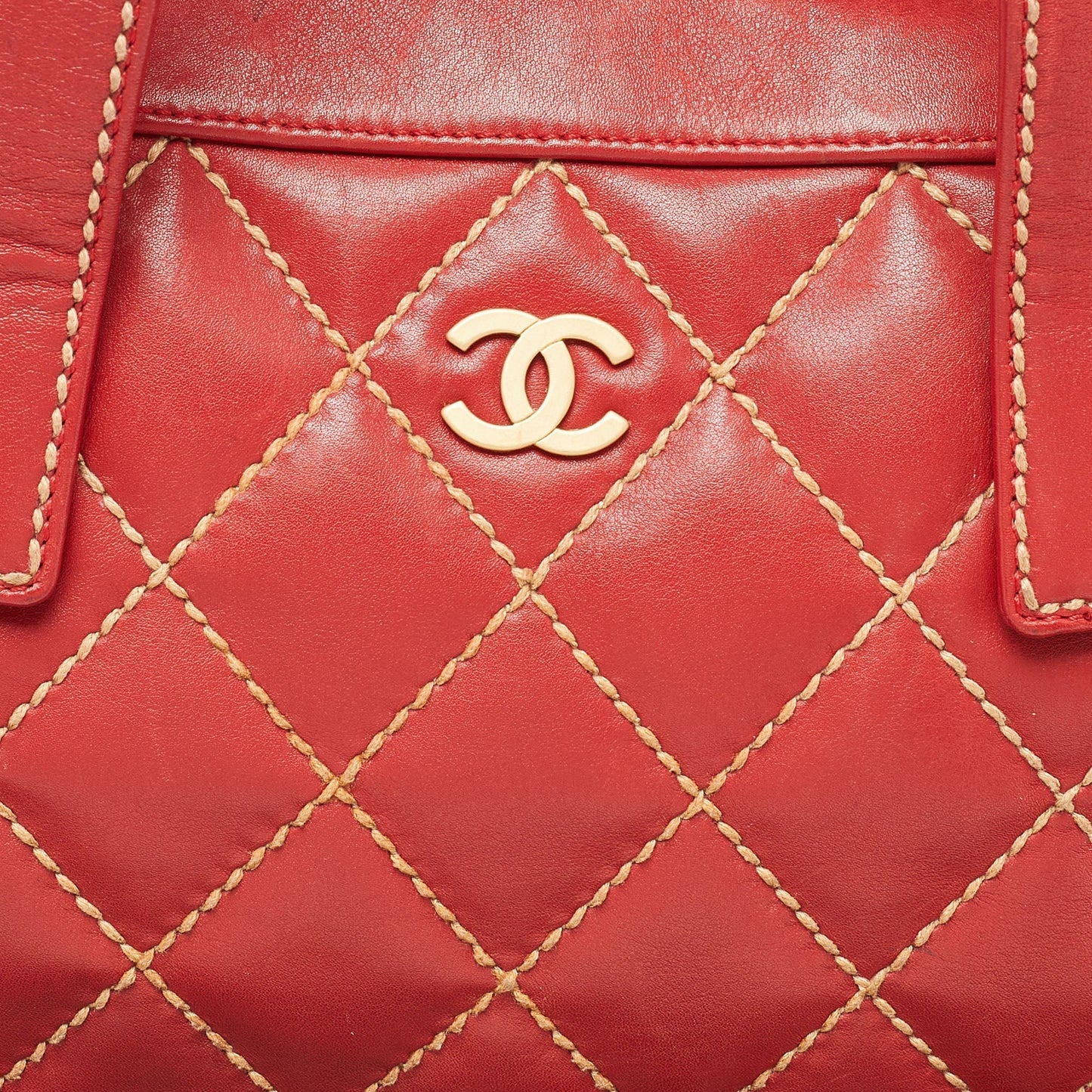 CHANEL Red Quilted Leather Surpique Bowler Bag