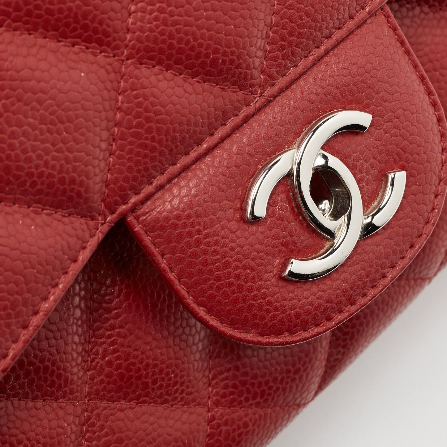 CHANEL Red Quilted Caviar Leather Jumbo Classic Single Flap Bag