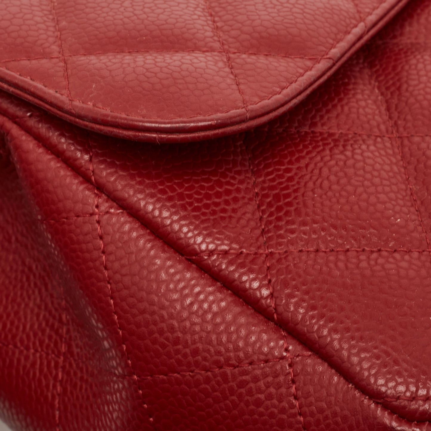 CHANEL Red Quilted Caviar Leather Jumbo Classic Single Flap Bag