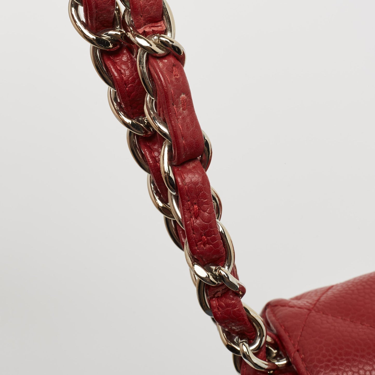 CHANEL Red Quilted Caviar Leather Jumbo Classic Single Flap Bag