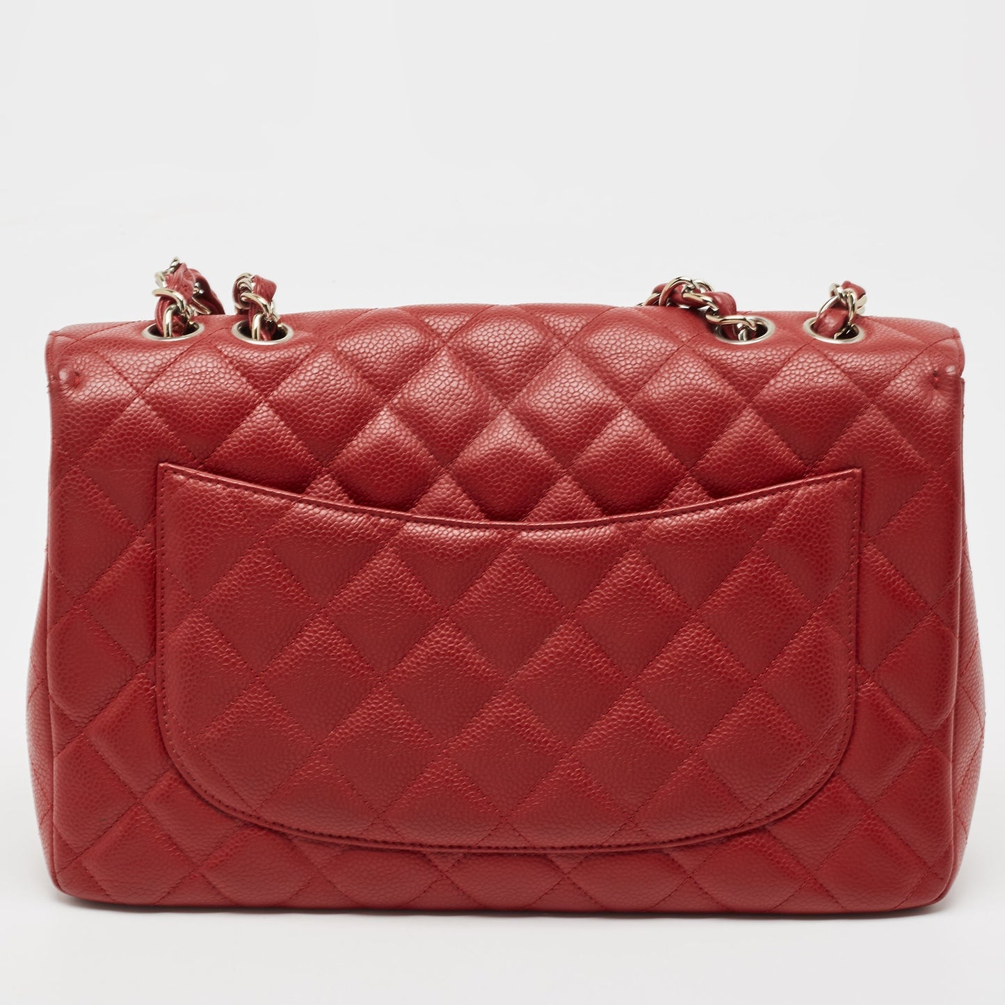CHANEL Red Quilted Caviar Leather Jumbo Classic Single Flap Bag