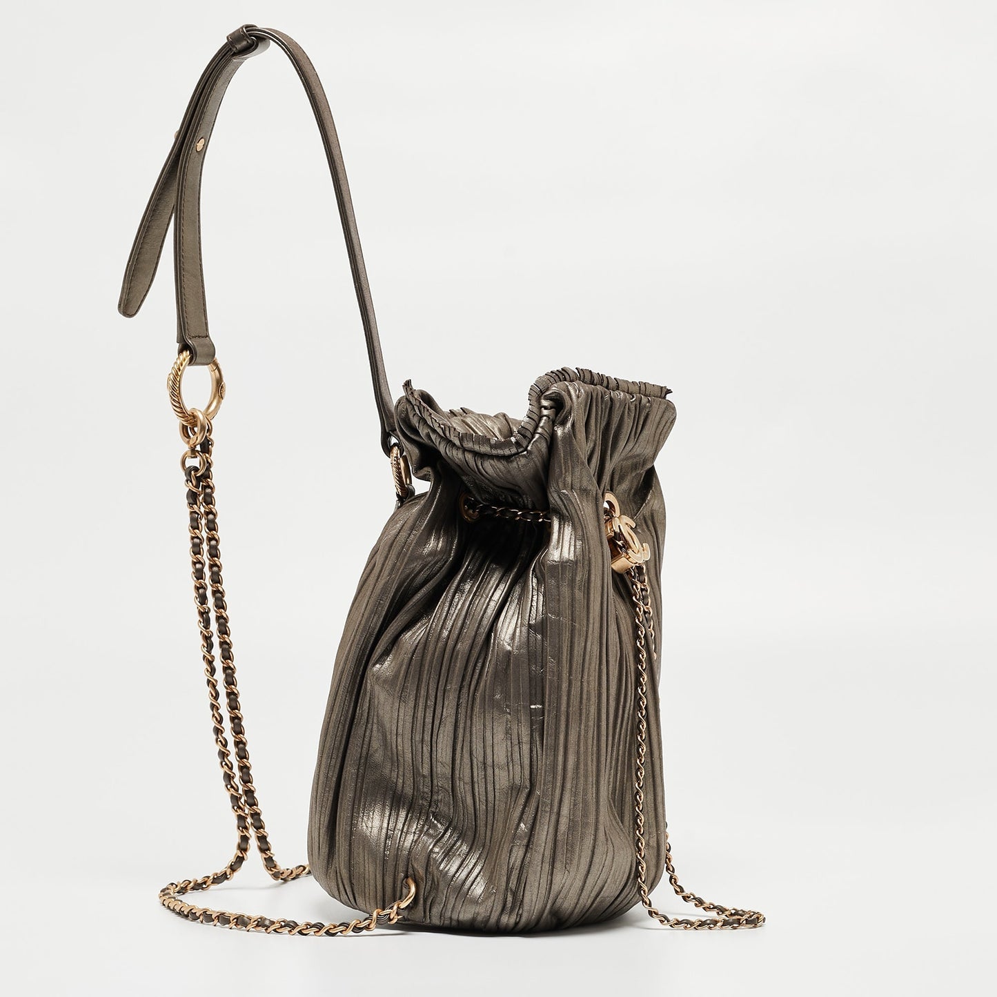 CHANEL Gun Metal Leather Coco Pleats Backpack