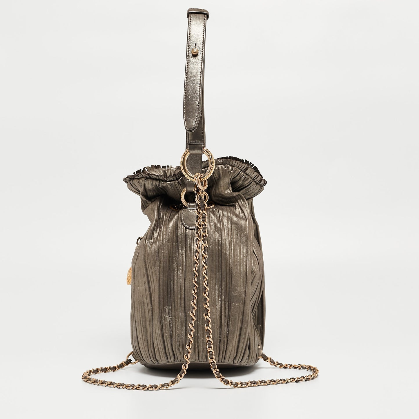CHANEL Gun Metal Leather Coco Pleats Backpack
