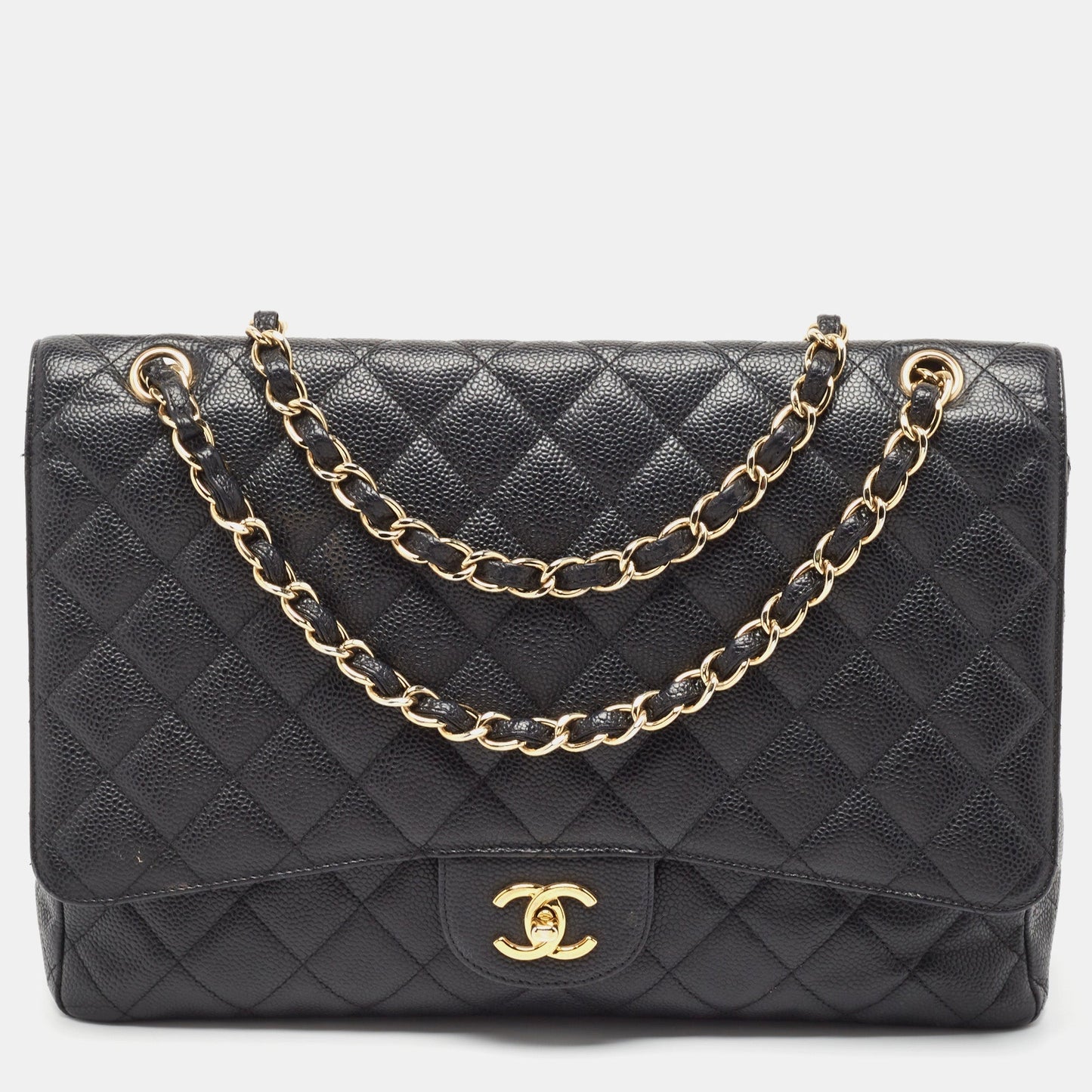 CHANEL Black Quilted Caviar Leather Maxi Classic Single Flap Bag