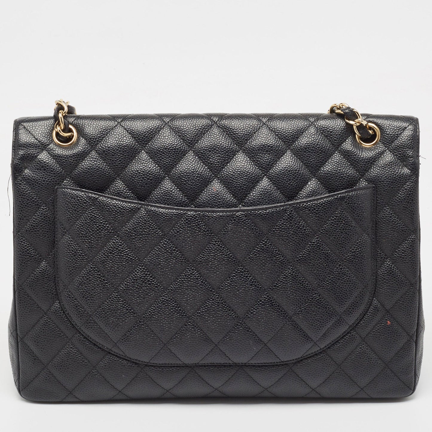CHANEL Black Quilted Caviar Leather Maxi Classic Single Flap Bag