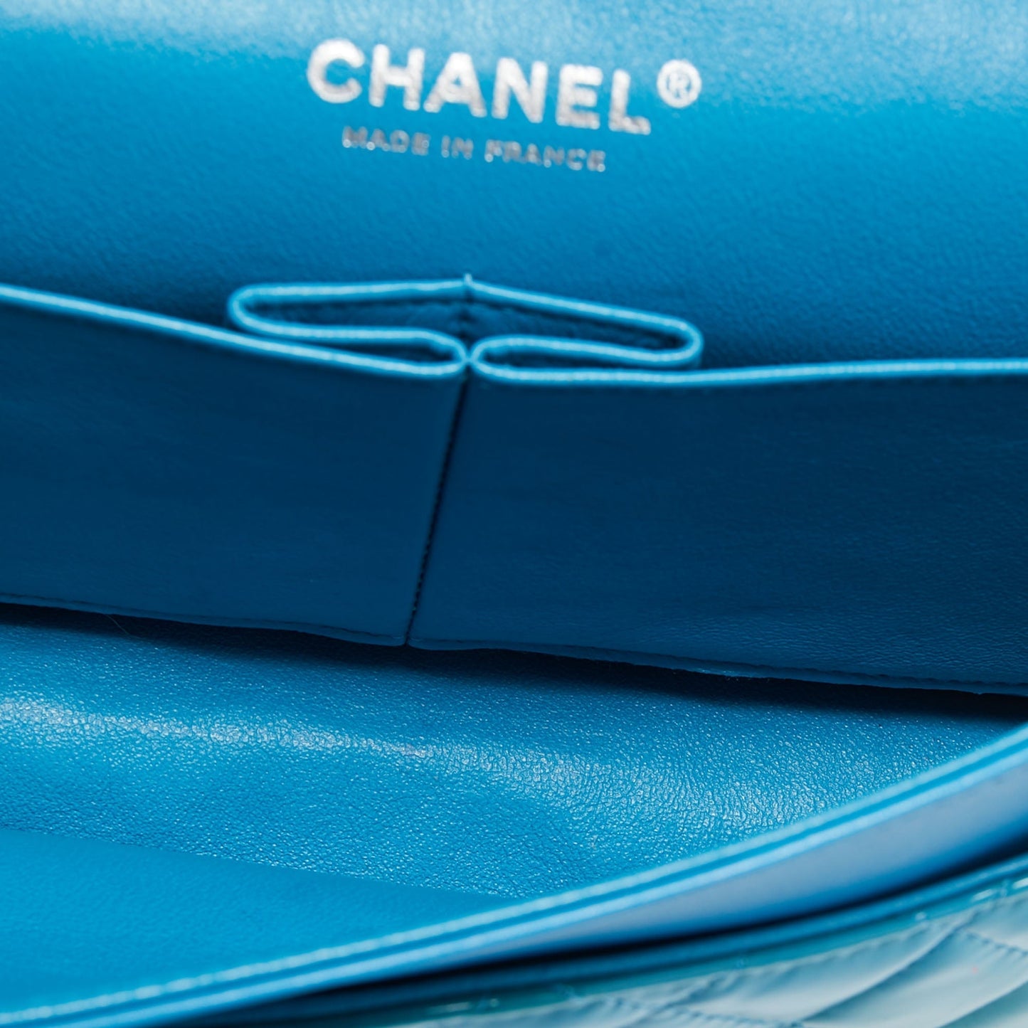 CHANEL Teal Blue Quilted Patent Leather Medium Classic Double Flap Bag