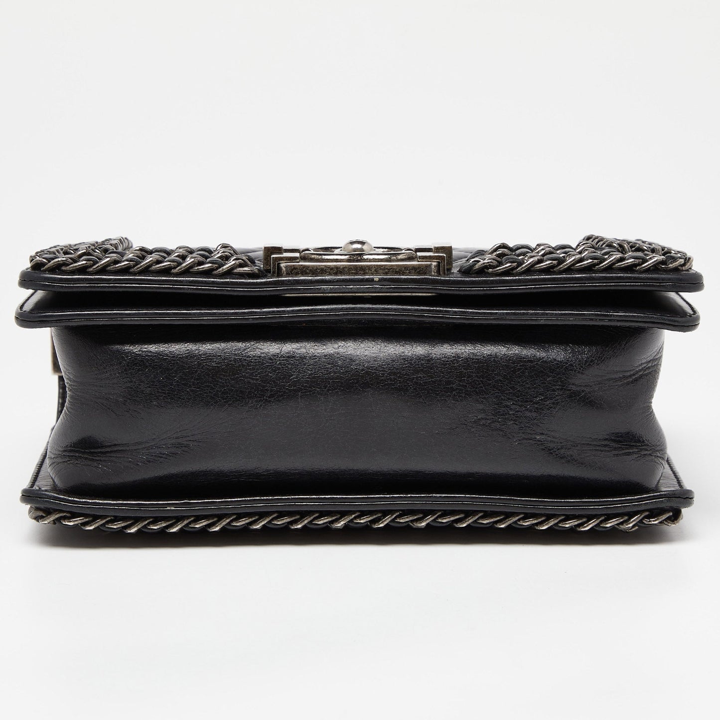 CHANEL Black Quilted Leather Small Boy Chained Flap Bag