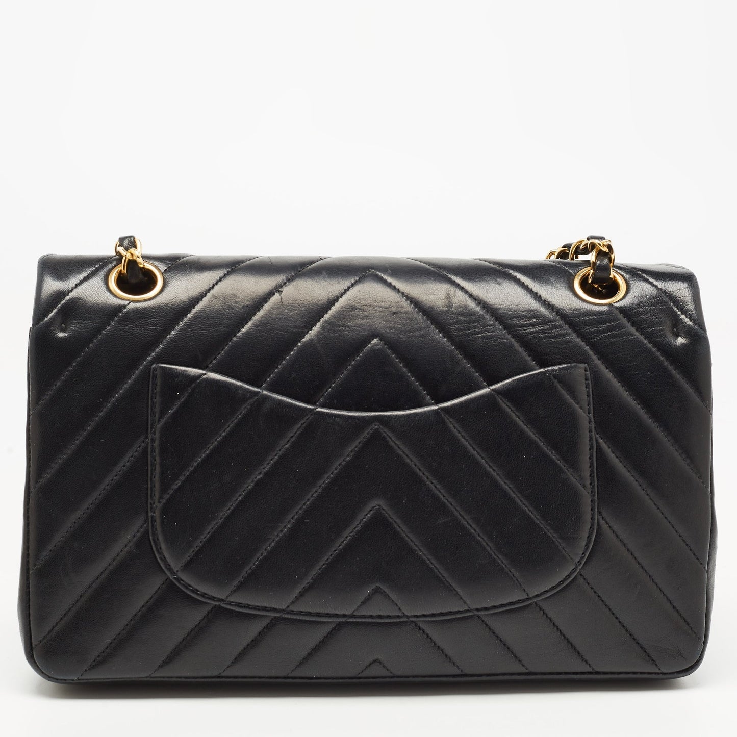 CHANEL Black Chevron Leather Medium Classic Double Flap Bag