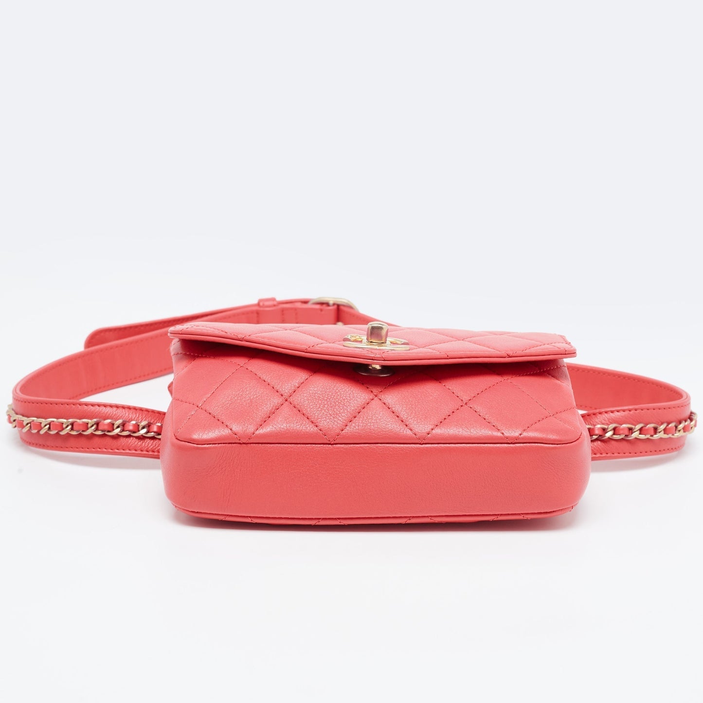 CHANEL Orange Quilted Leather Envelope Flap Waist Bag