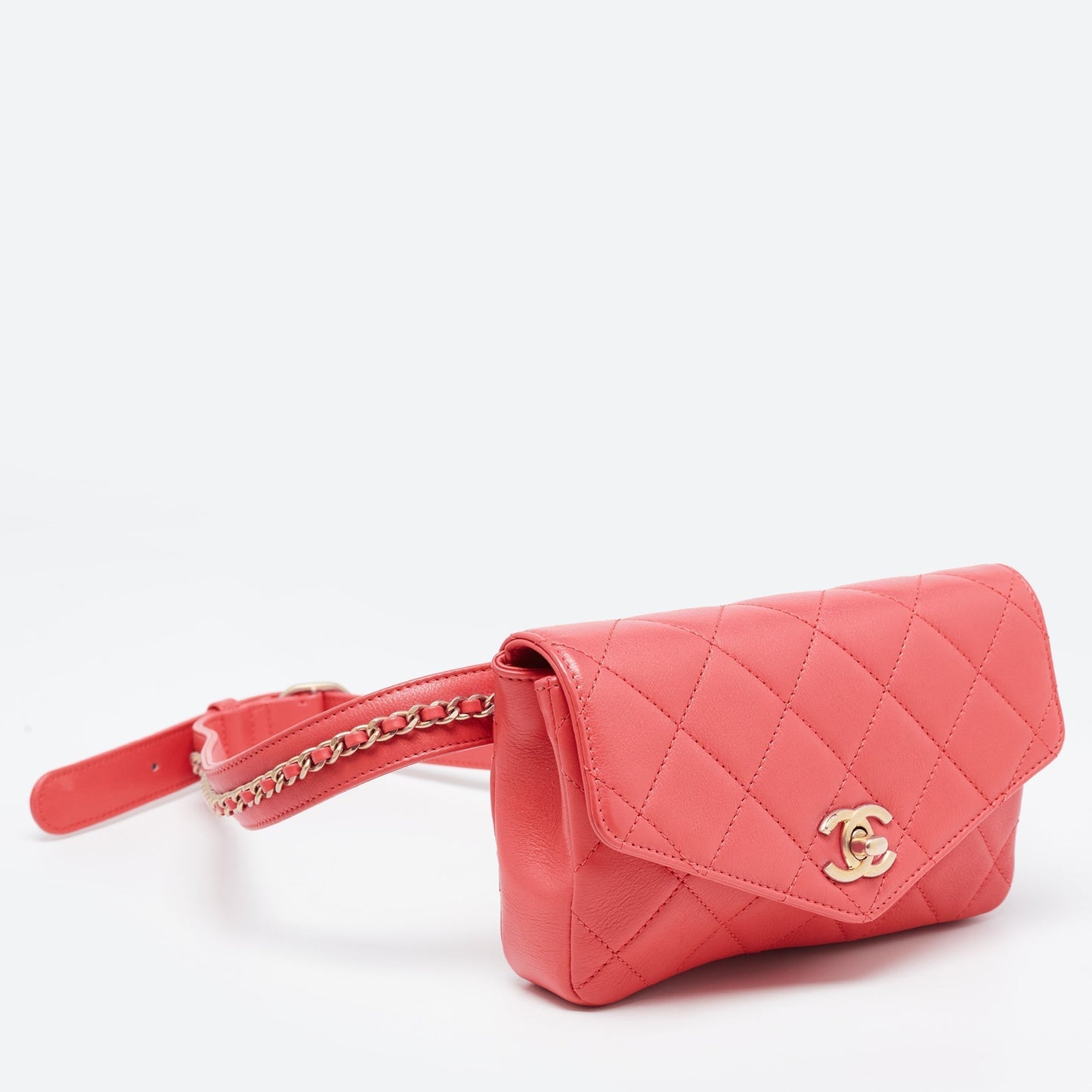 CHANEL Orange Quilted Leather Envelope Flap Waist Bag