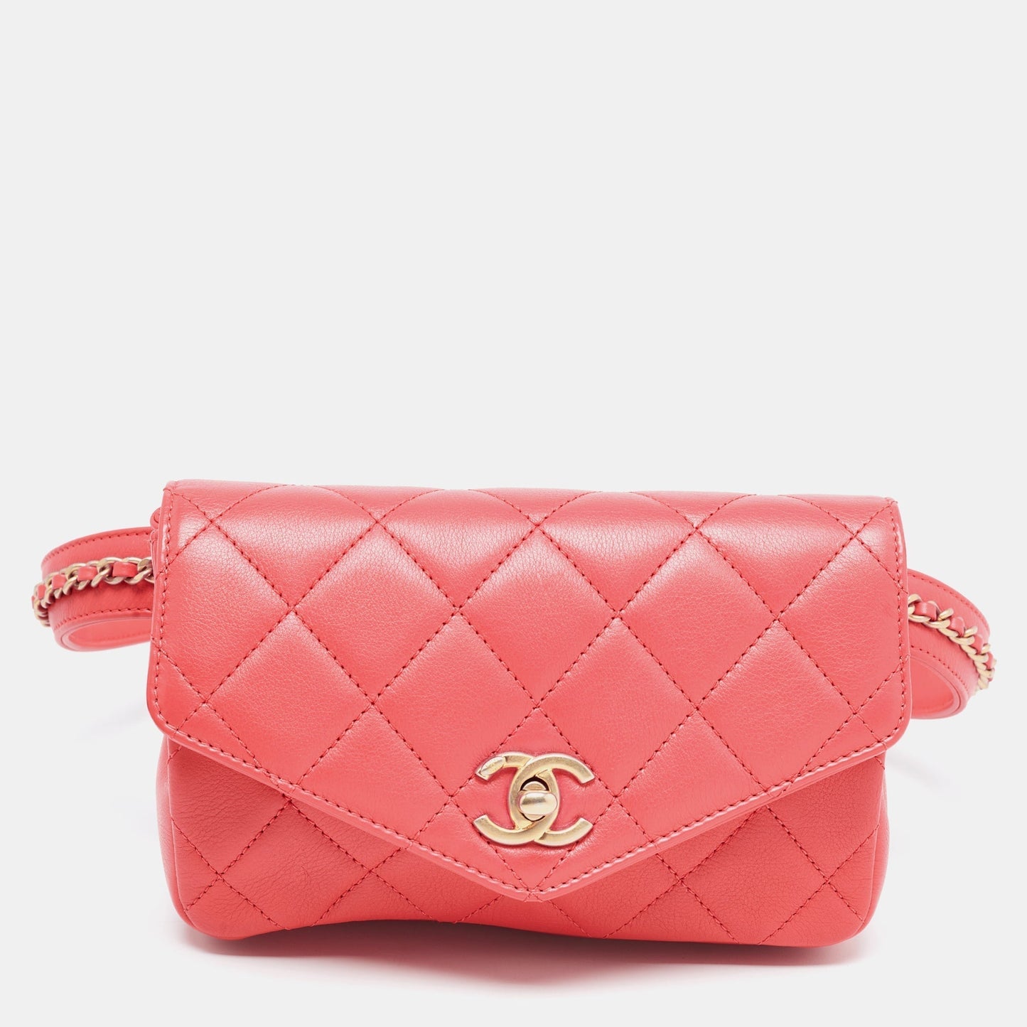 CHANEL Orange Quilted Leather Envelope Flap Waist Bag
