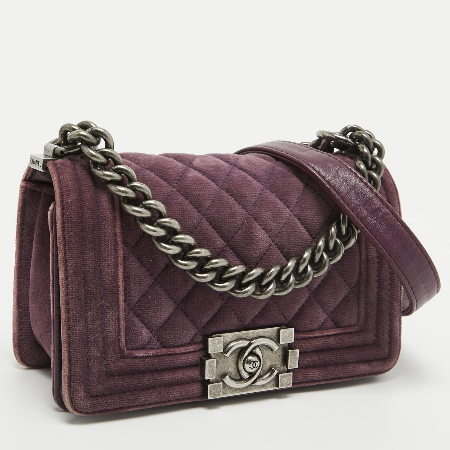 CHANEL Purple Velvet Small Boy Bag