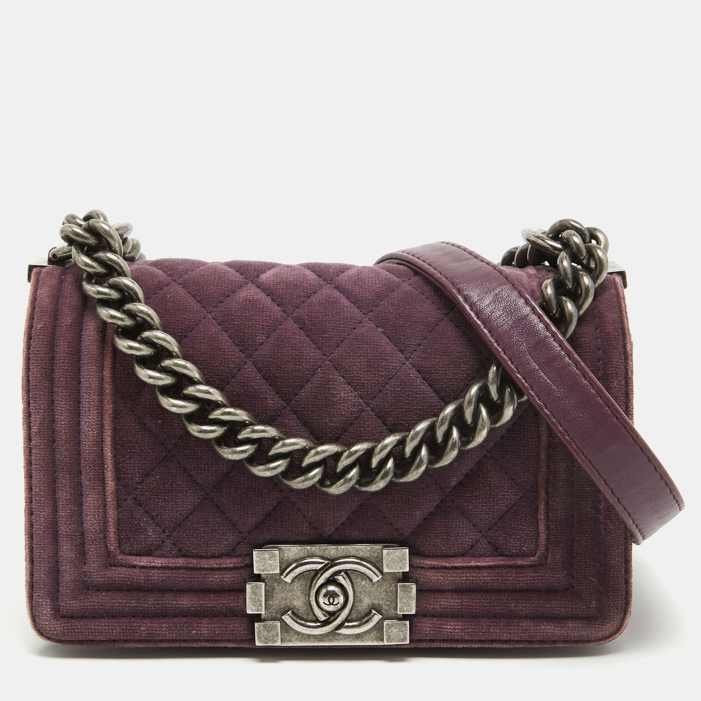CHANEL Purple Velvet Small Boy Bag