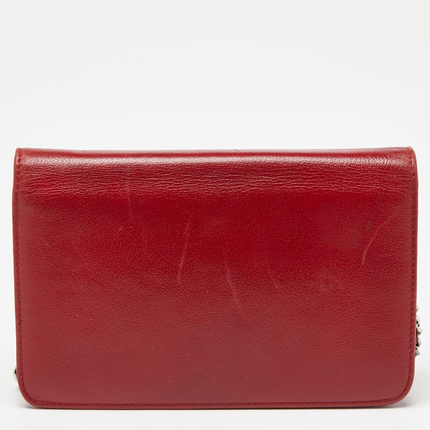 CHANEL Red Leather Camellia Wallet On Chain