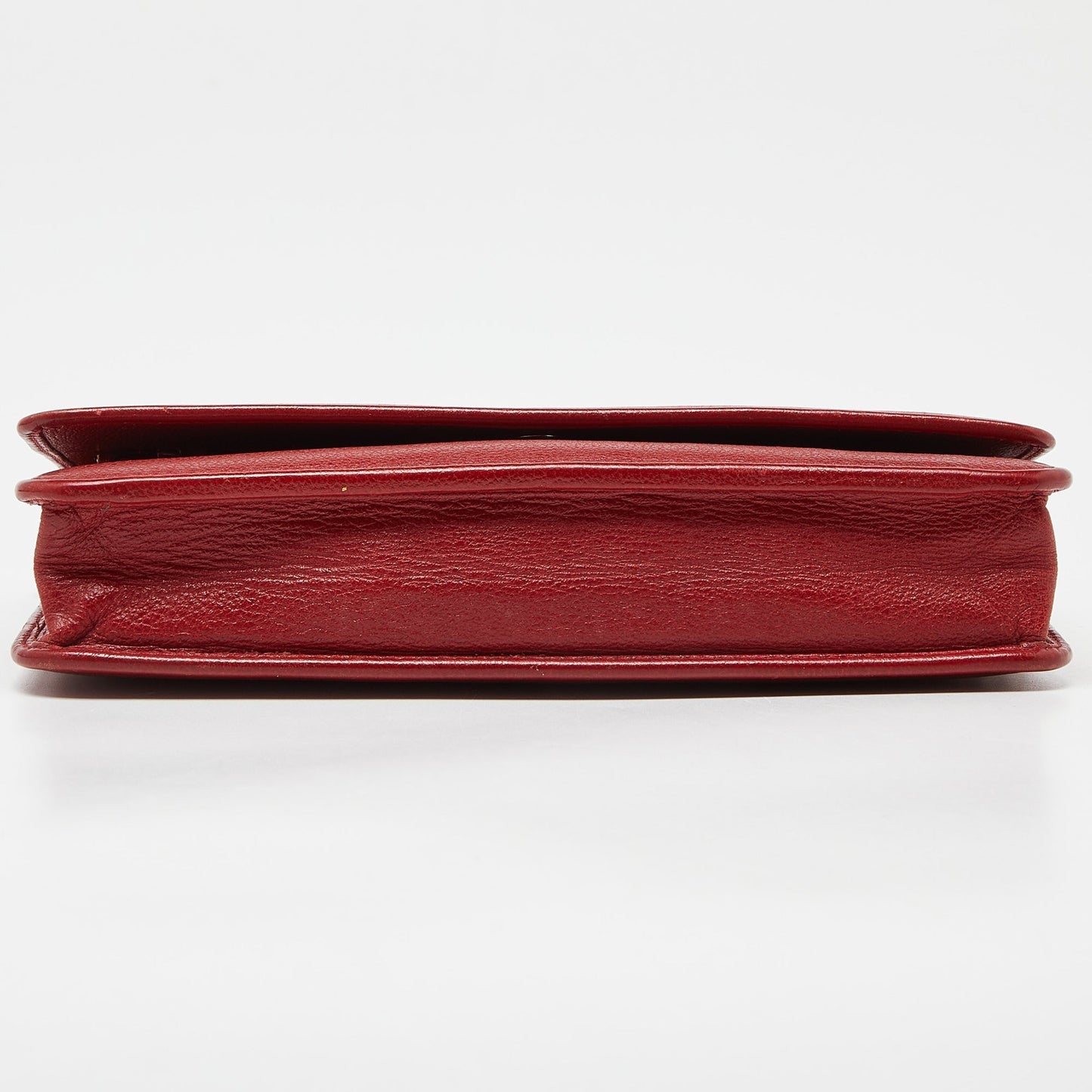 CHANEL Red Leather Camellia Wallet On Chain