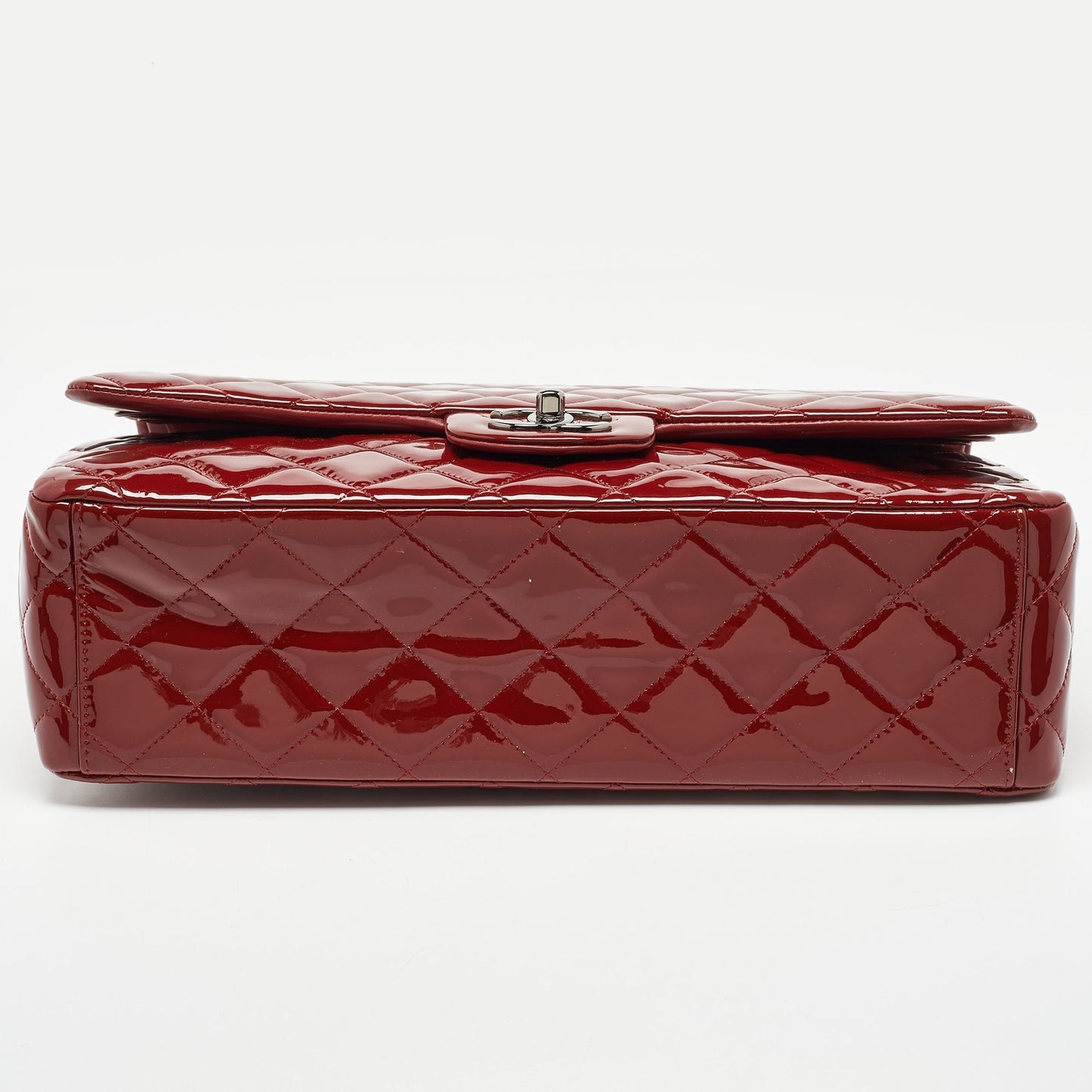 CHANEL Red Quilted Patent Leather Maxi Classic Double Flap Bag