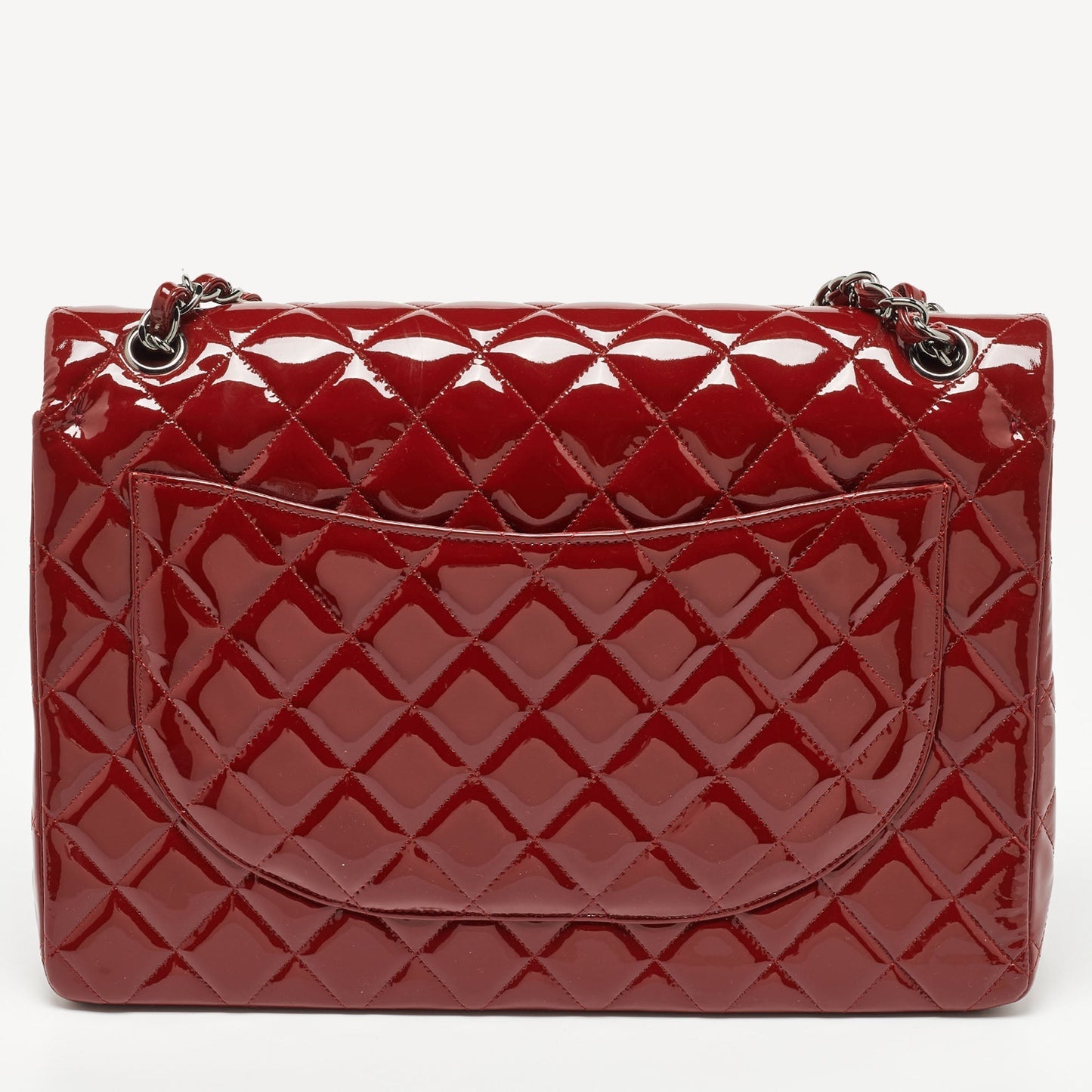 CHANEL Red Quilted Patent Leather Maxi Classic Double Flap Bag
