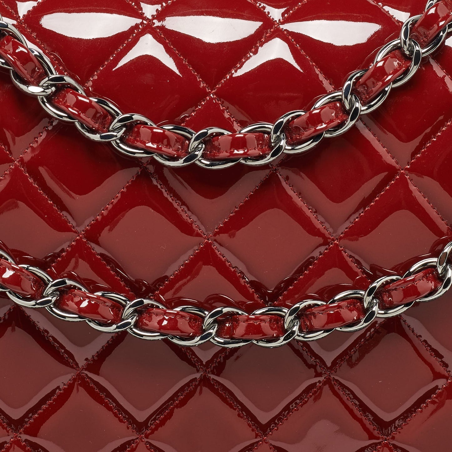 CHANEL Red Quilted Patent Leather Maxi Classic Double Flap Bag