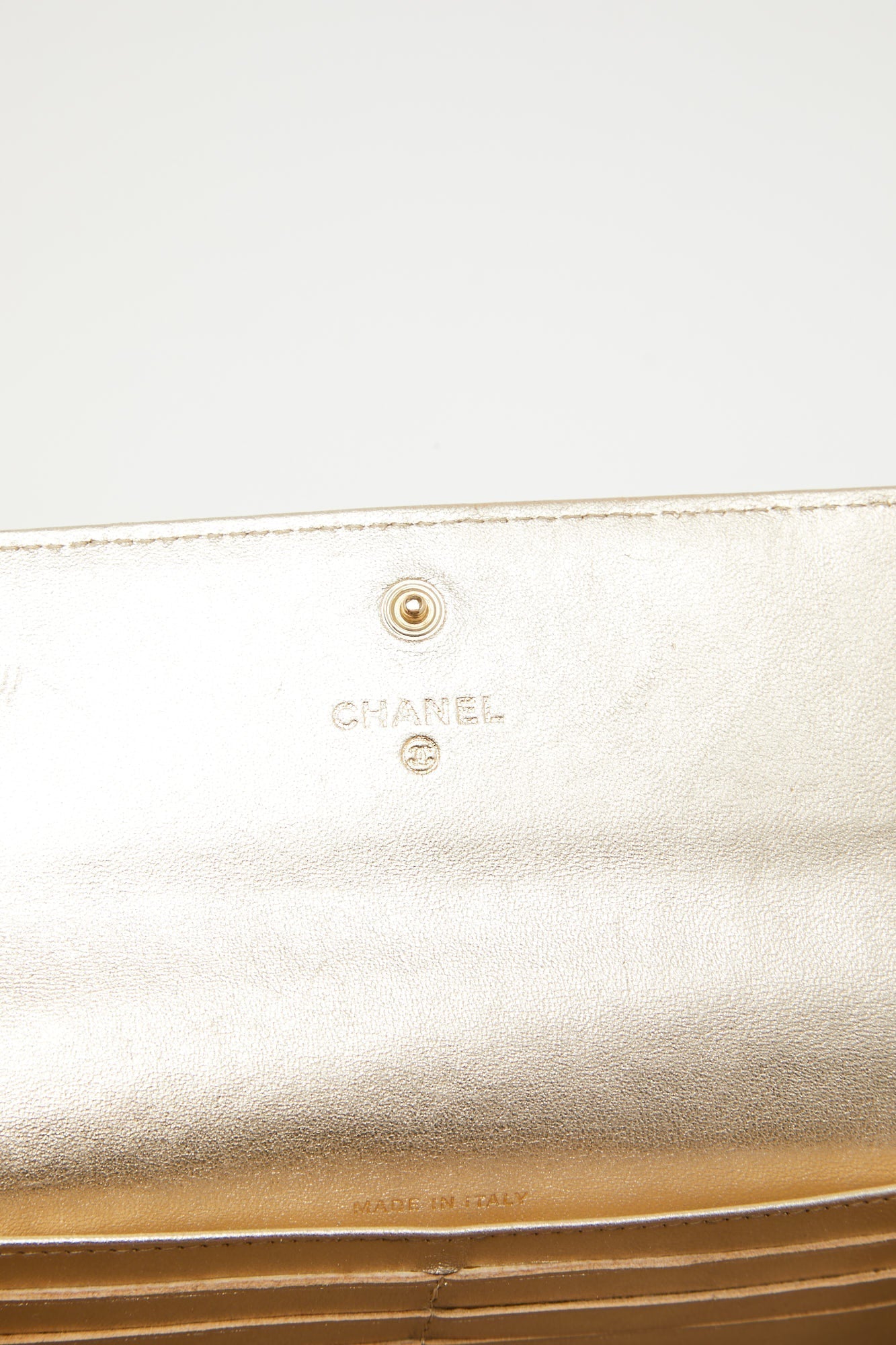 CHANEL Gold Quilted Leather Classic Long Wallet