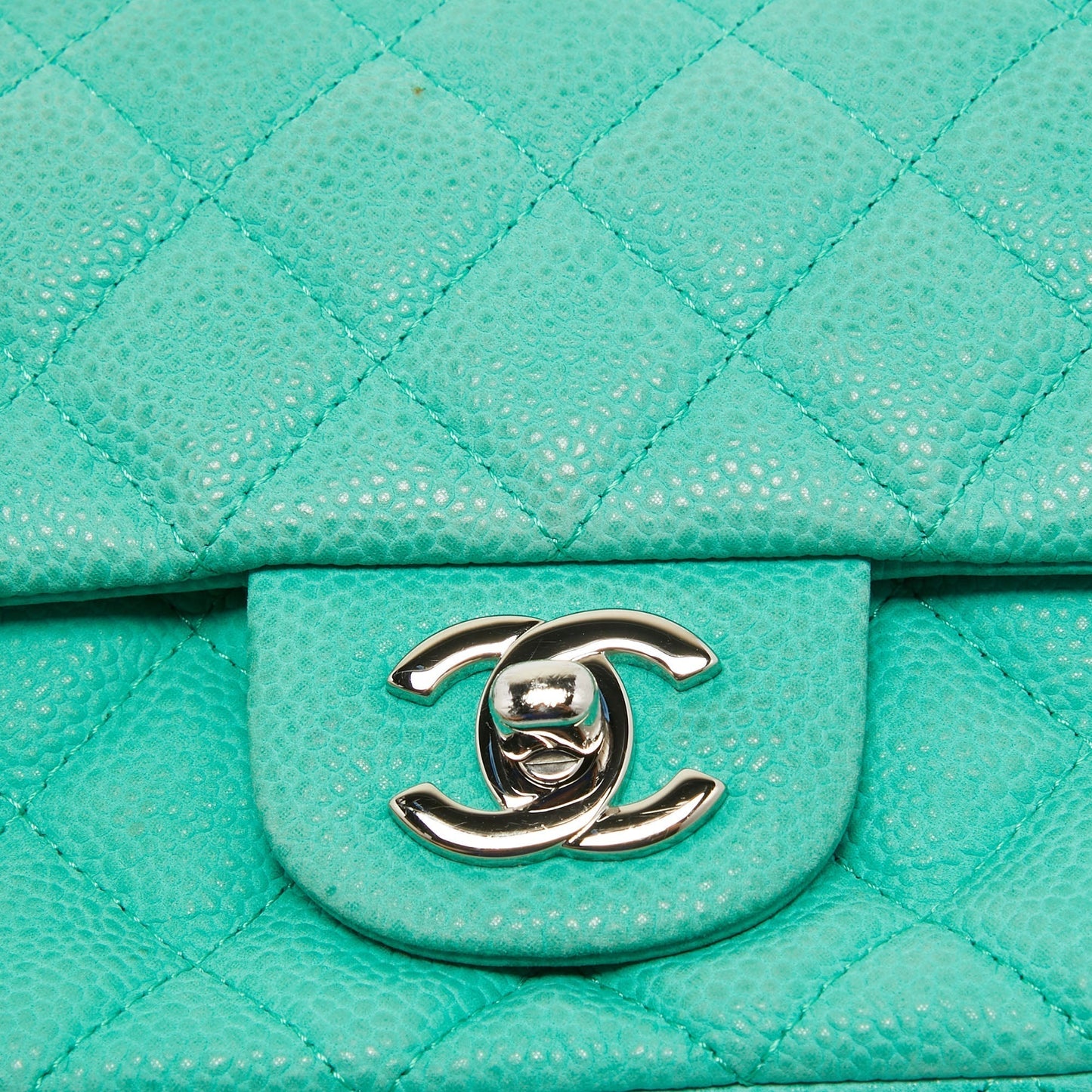 CHANEL Green Quilted Caviar Leather New Mini Classic Flap Bag