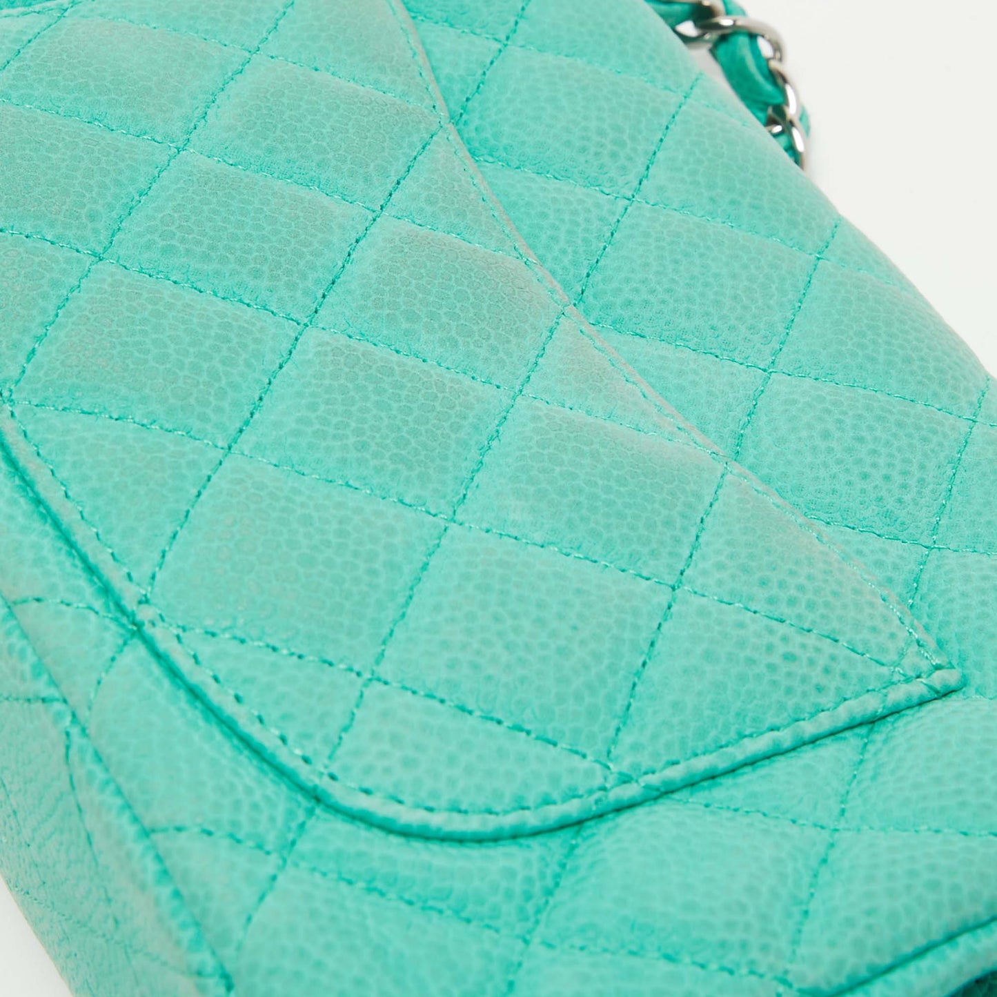 CHANEL Green Quilted Caviar Leather New Mini Classic Flap Bag