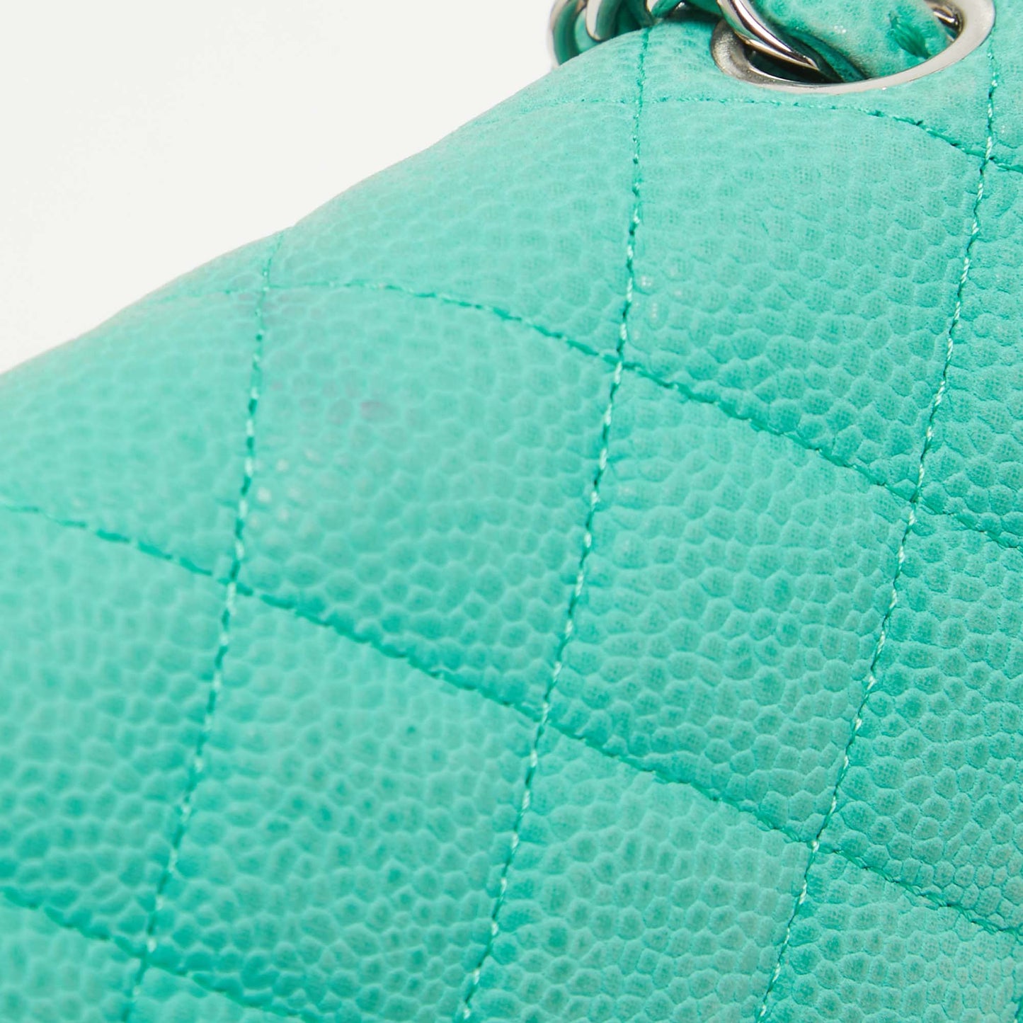 CHANEL Green Quilted Caviar Leather New Mini Classic Flap Bag