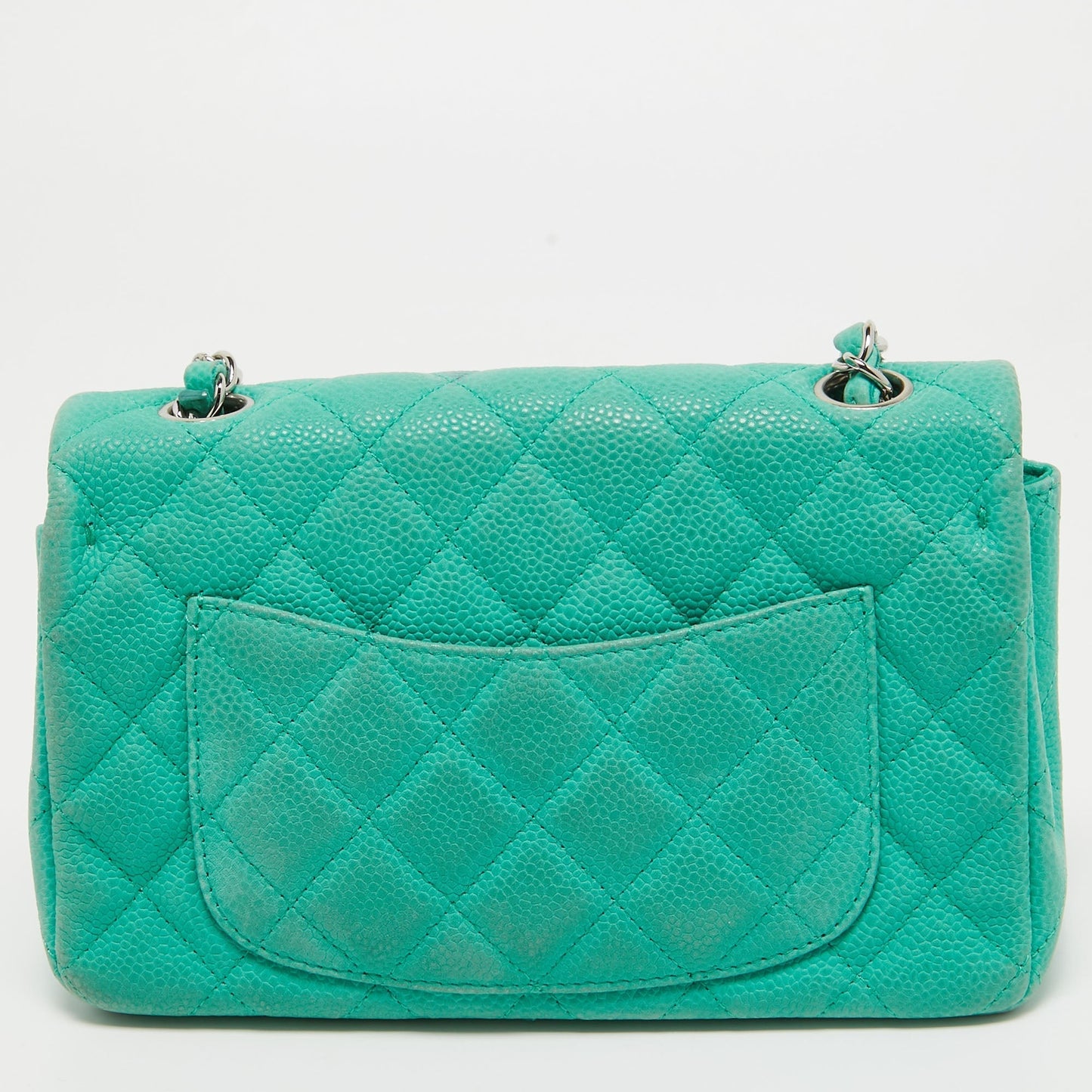 CHANEL Green Quilted Caviar Leather New Mini Classic Flap Bag
