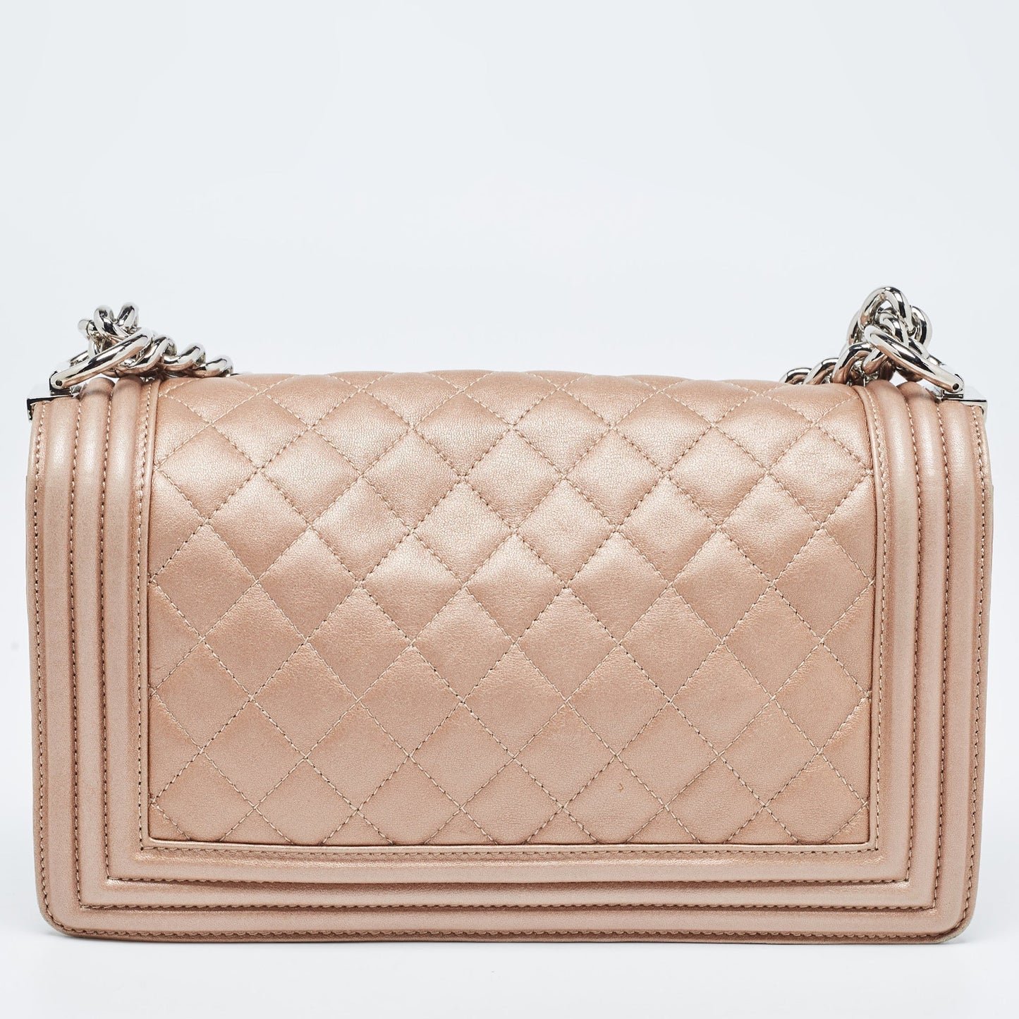 CHANEL Metallic Beige Quilted Leather Medium Boy Flap Bag
